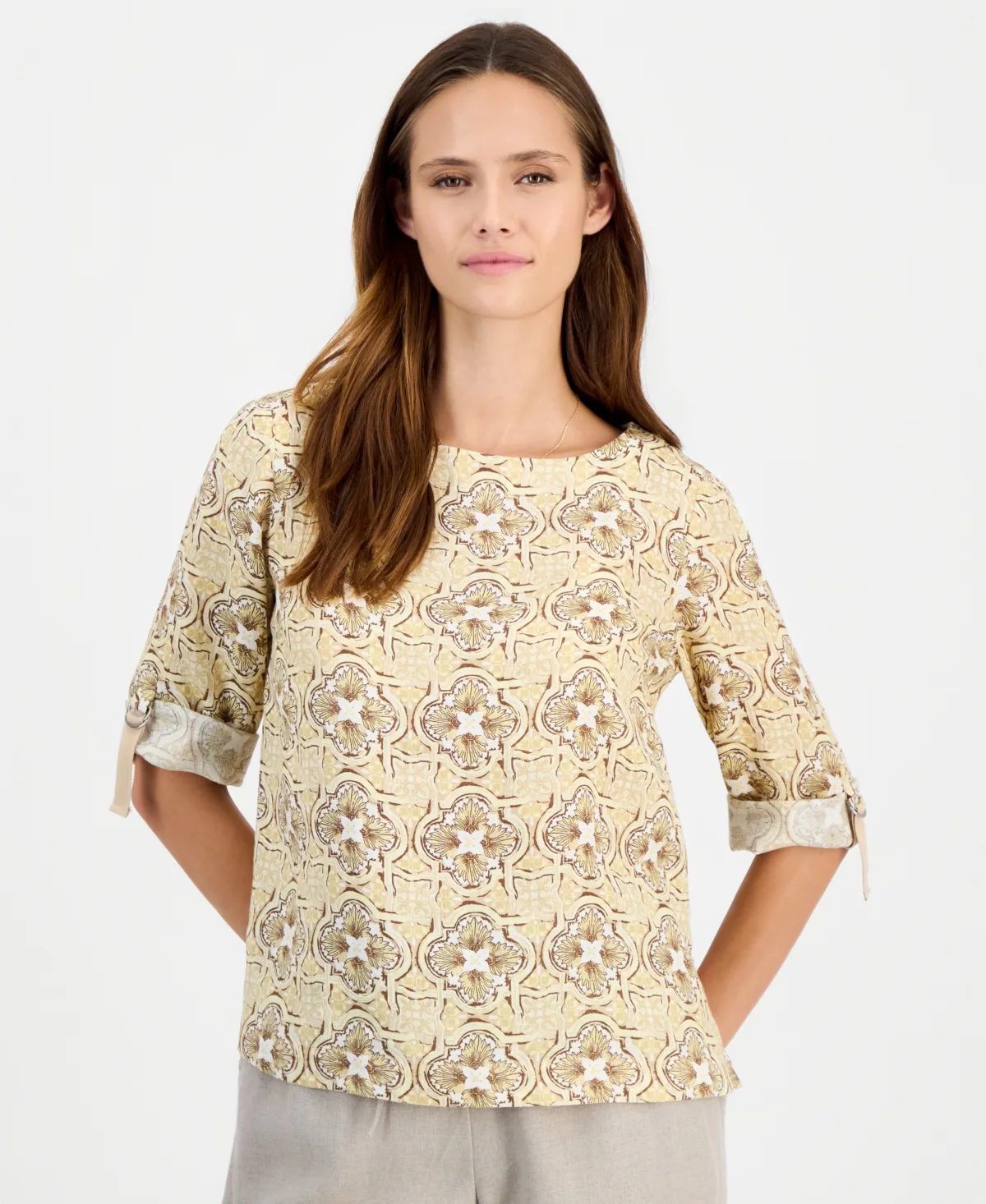 Boat Neck 3/4-Sleeve Blouse with D-Ring by Charter Club