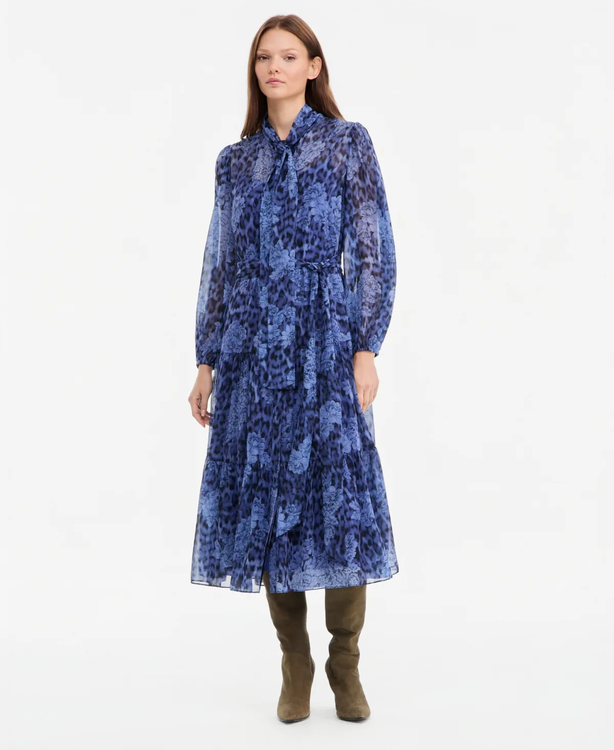 Ariana Long-Sleeve Tiered Midi Chiffon Dress by Kobi Halperin
