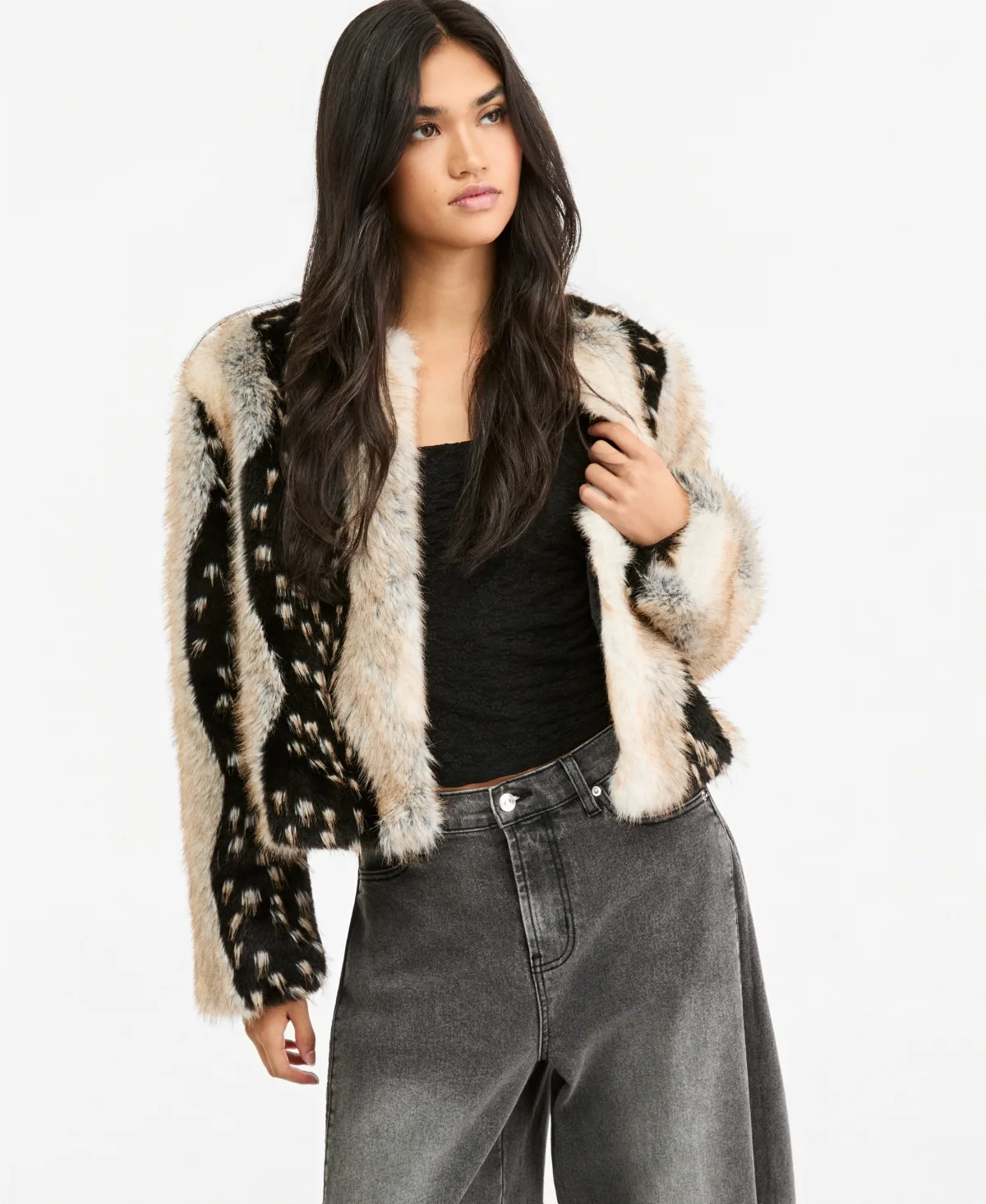 Faux Fur Long-Sleeve Crew-Neck Jacket by Bar III