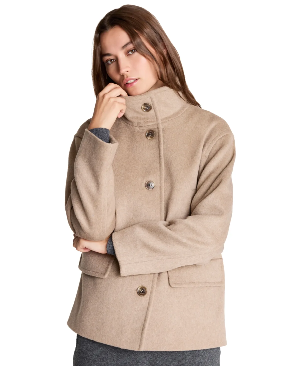 Short Funnel-Neck Coat by Kenneth Cole