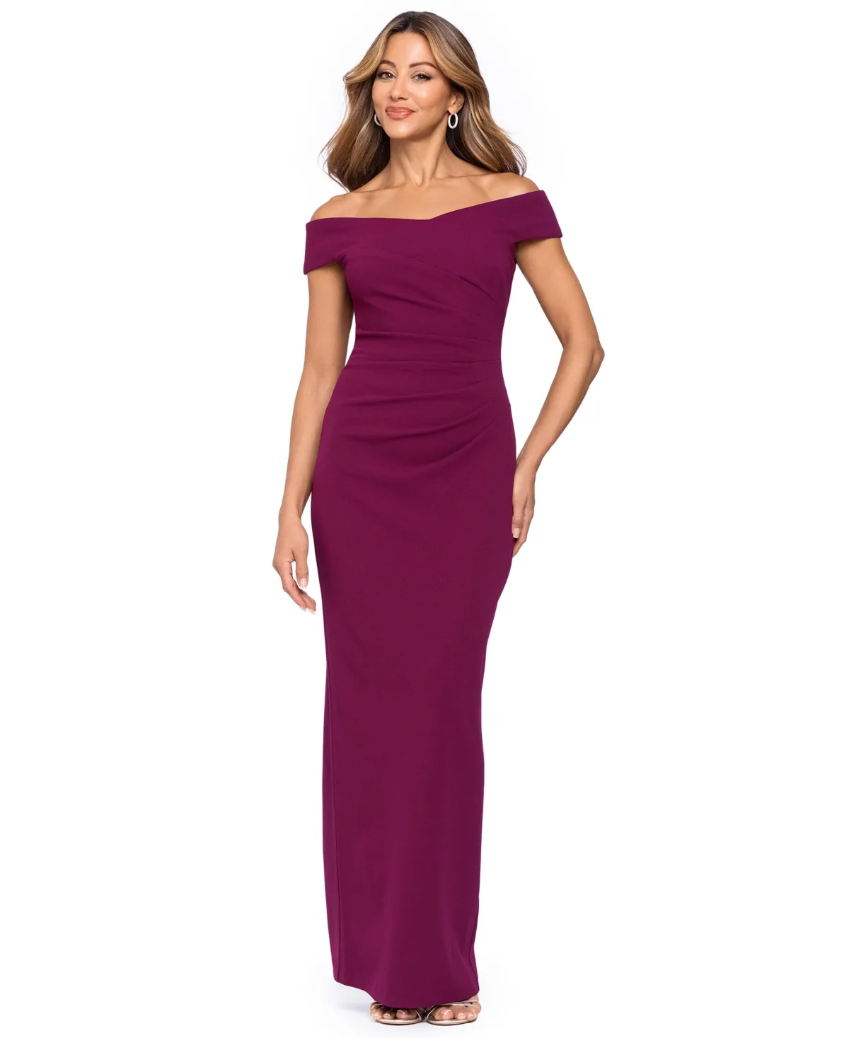 Off the Shoulder Back Slit Dress by Xscape