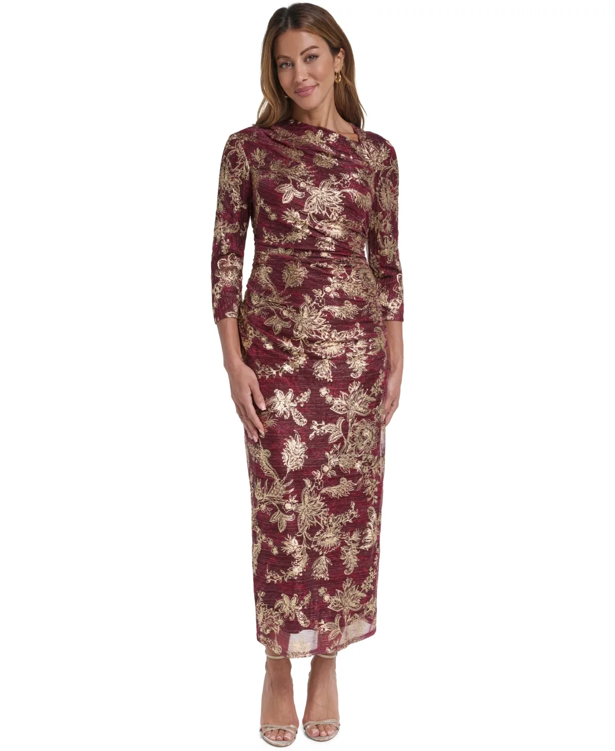 Off the Shoulder Metallic Crinkle Knit Bodycon Midi Dress by Vince Camuto