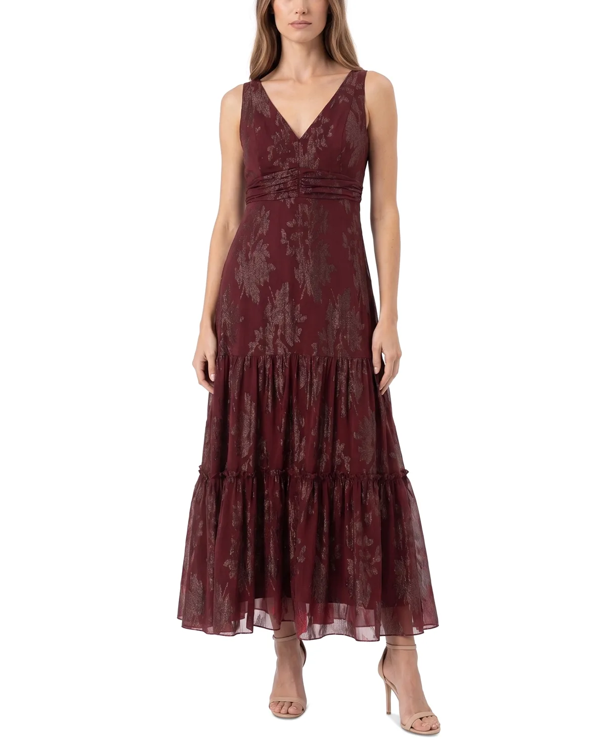 Halter Floral-Print Metallic Dress by Taylor