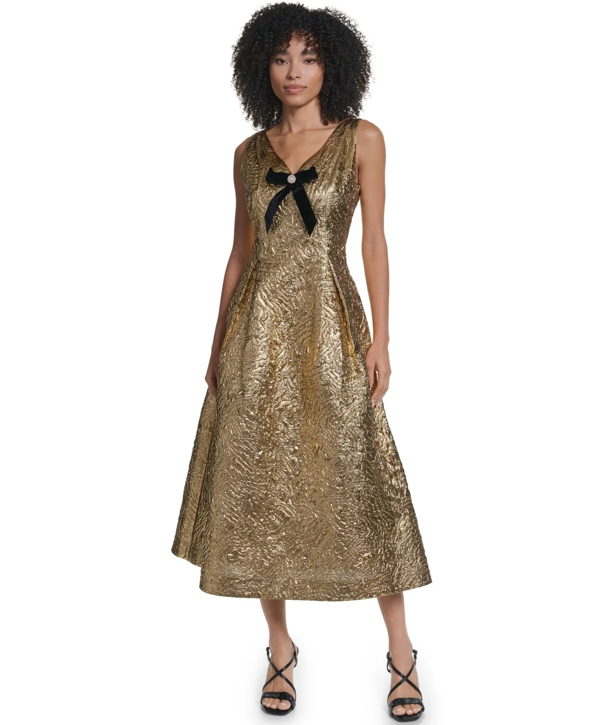 A-Line Midi V-Neck Bow-Detail Dress by Karl Lagerfeld