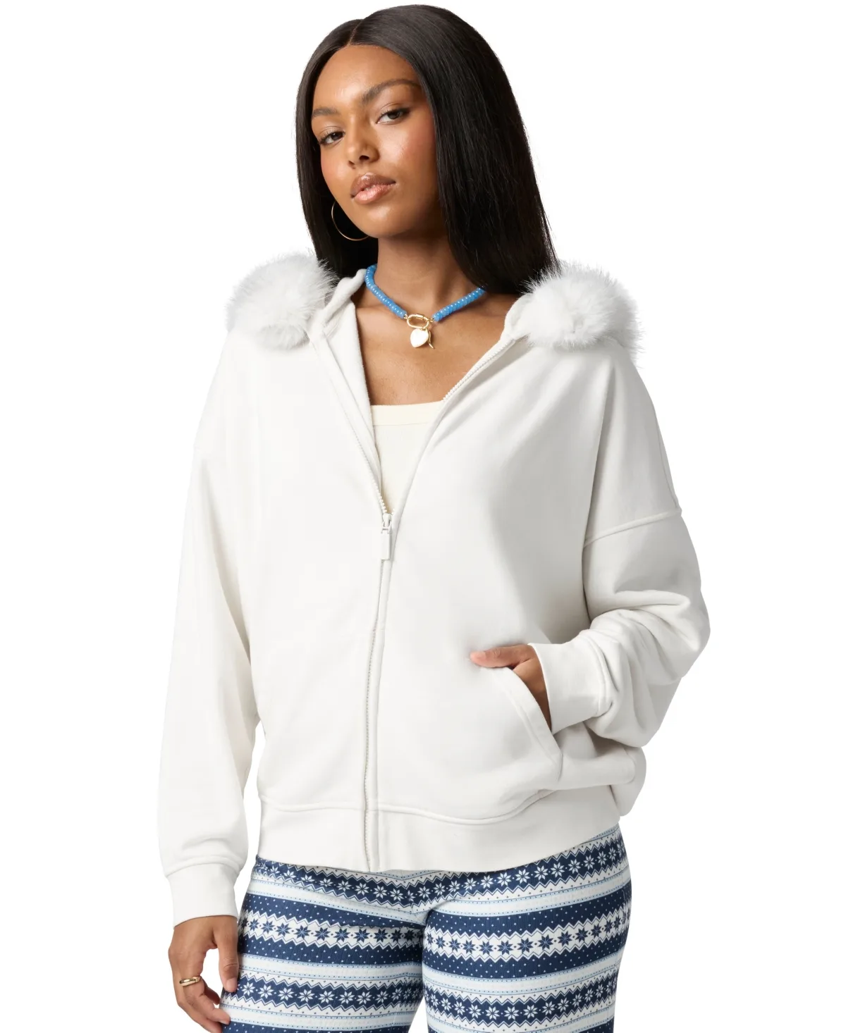 Cozy Crush Faux-Fur-Trim Full-Zip Hoodie by Florence by Mills