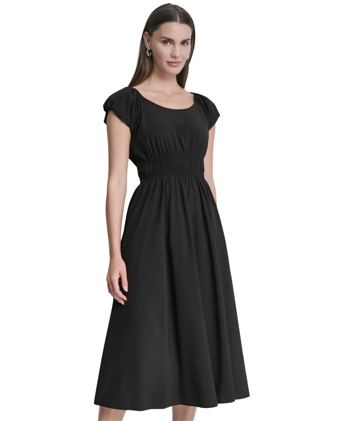 Puff Sleeve Tiered Midi Dress by DKNY