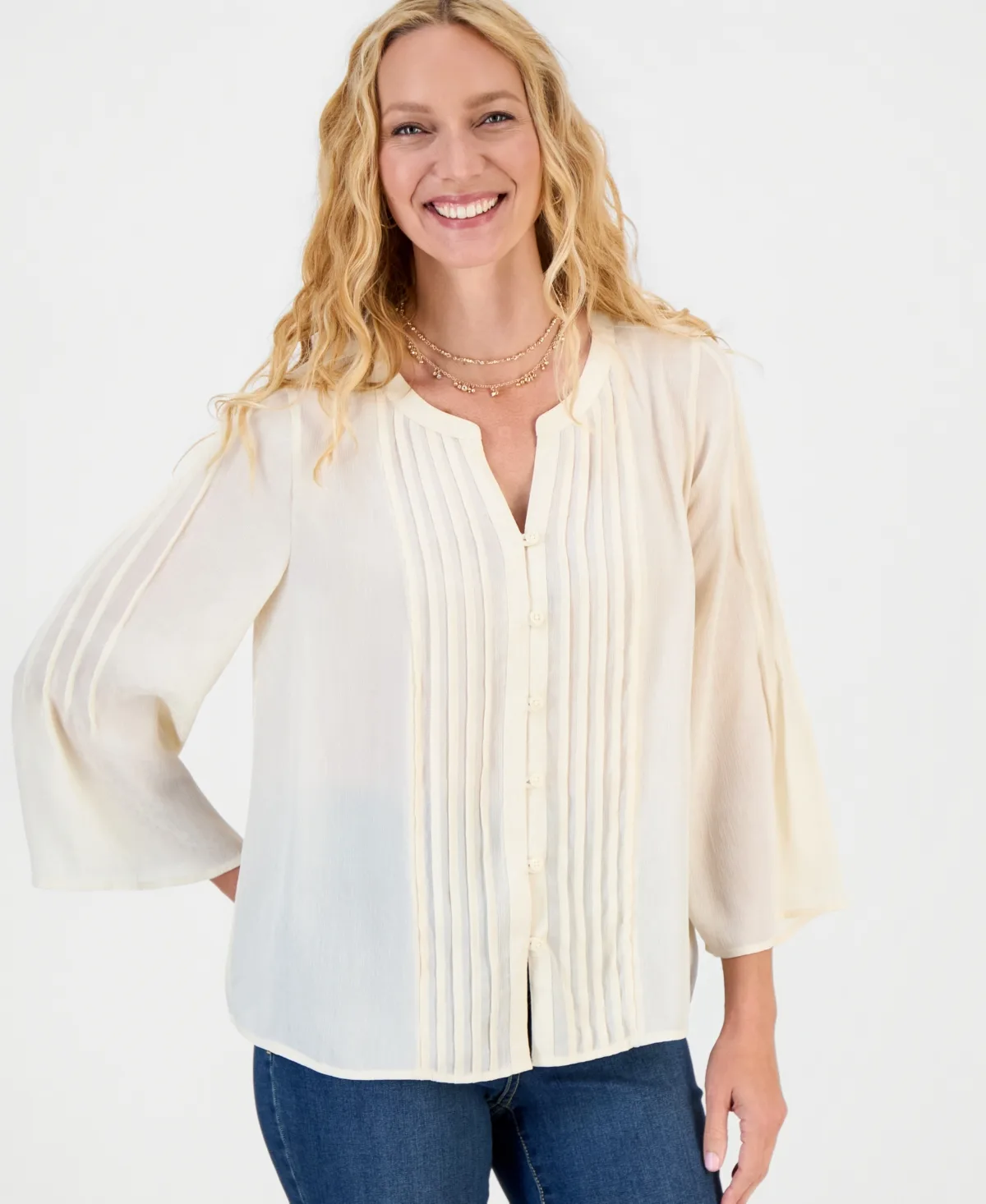 Satin Pintuck Bell-Sleeve Top by Style & Co