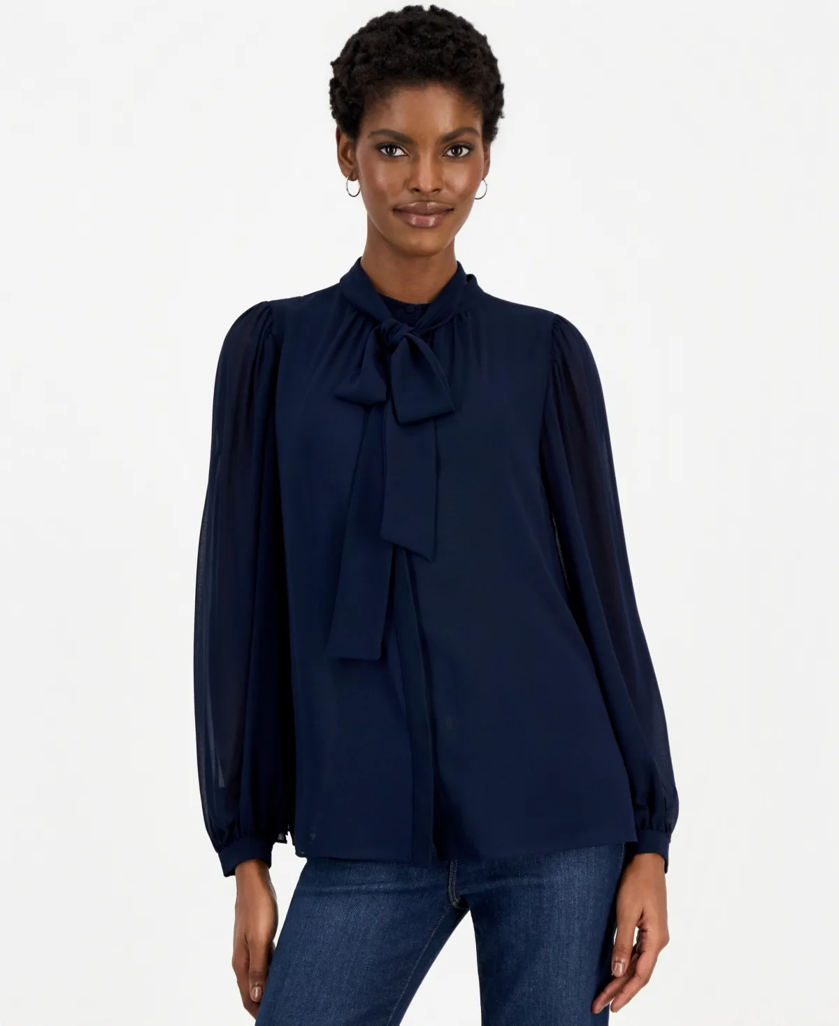 Dahlia Chiffon Tie-Neck Long-Sleeve Blouse by Kobi Halperin