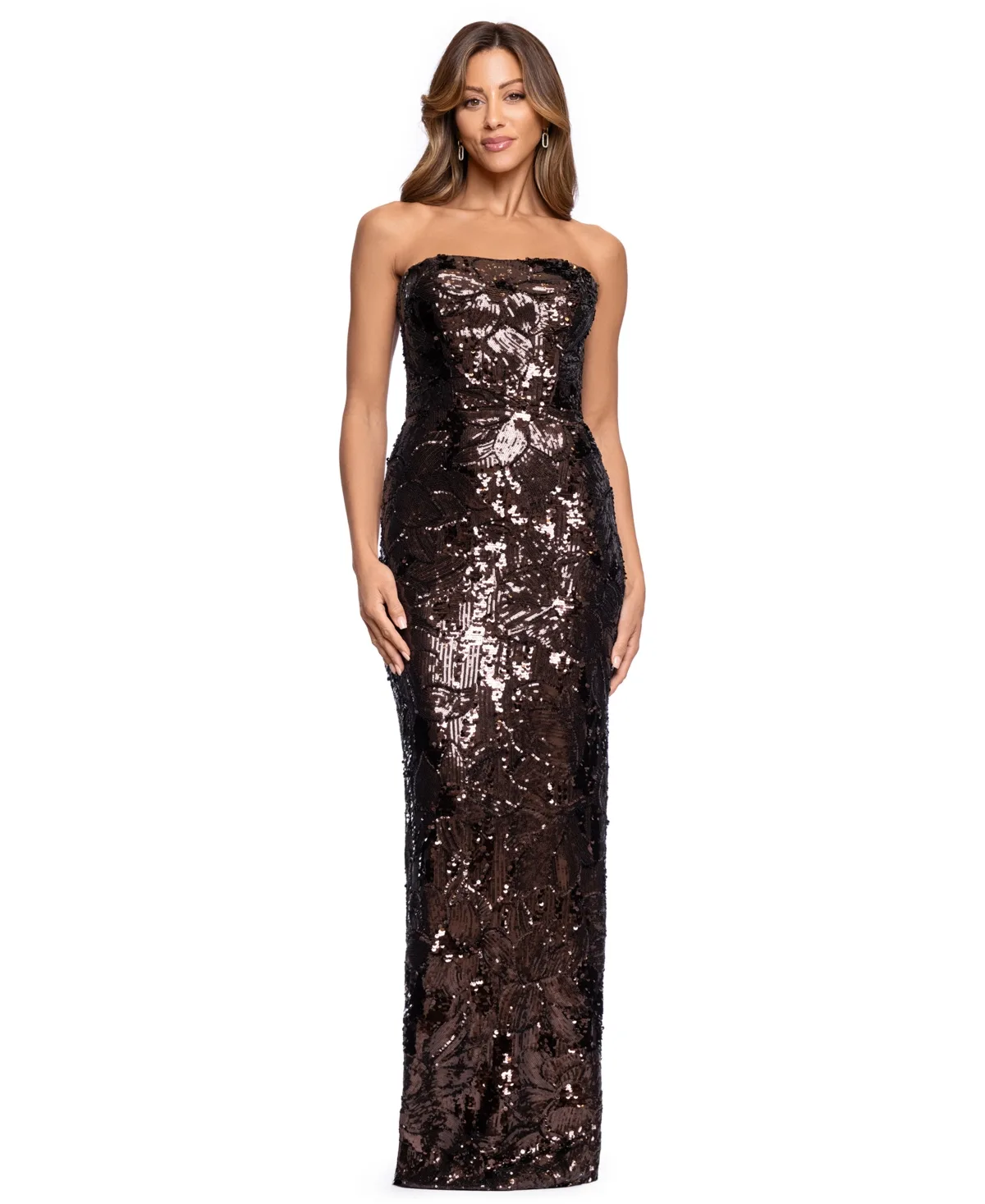 Tyler Strapless Sequin Long Gown by Betsy & Adam