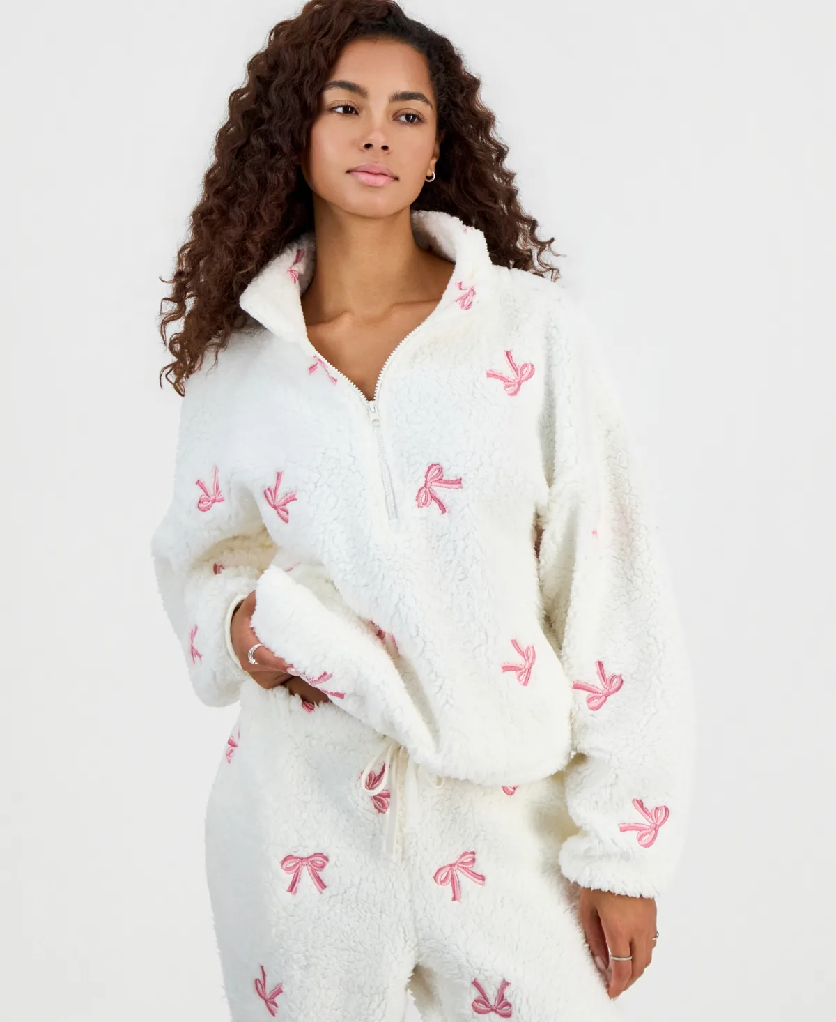 Embroidered Sherpa Quarter-Zip Fleece Jacket by Hippie Rose
