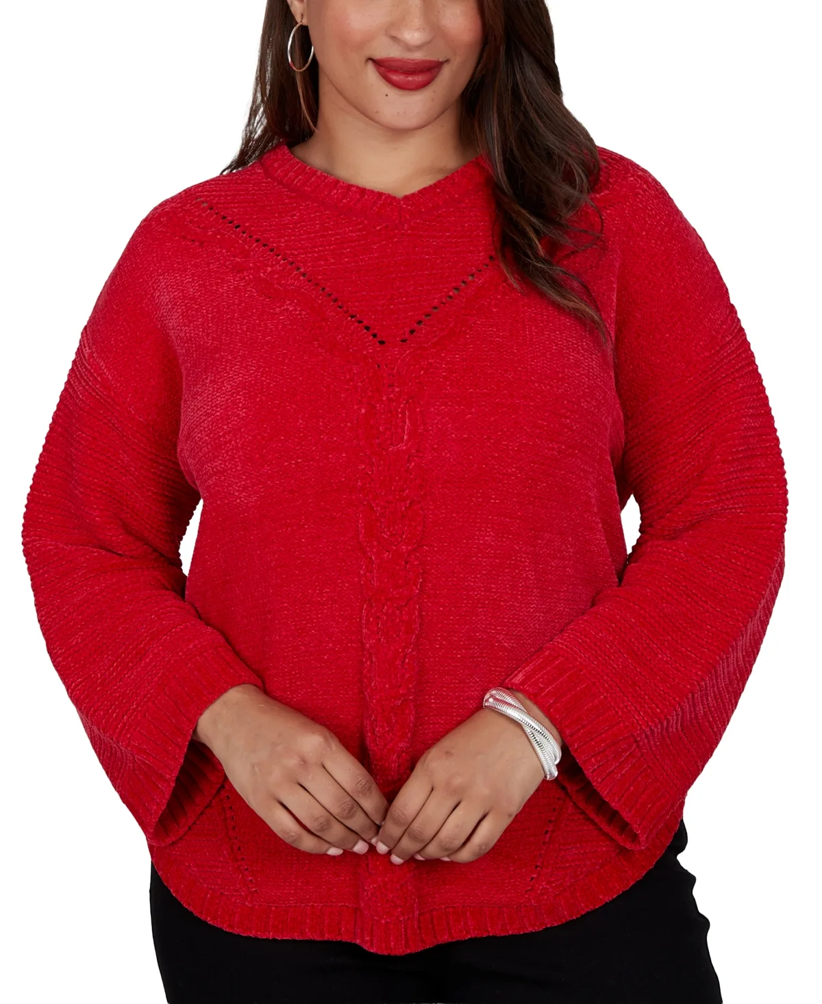 Luster Cable-Knit Long-Sleeve Crewneck Pullover by Ruby Rd