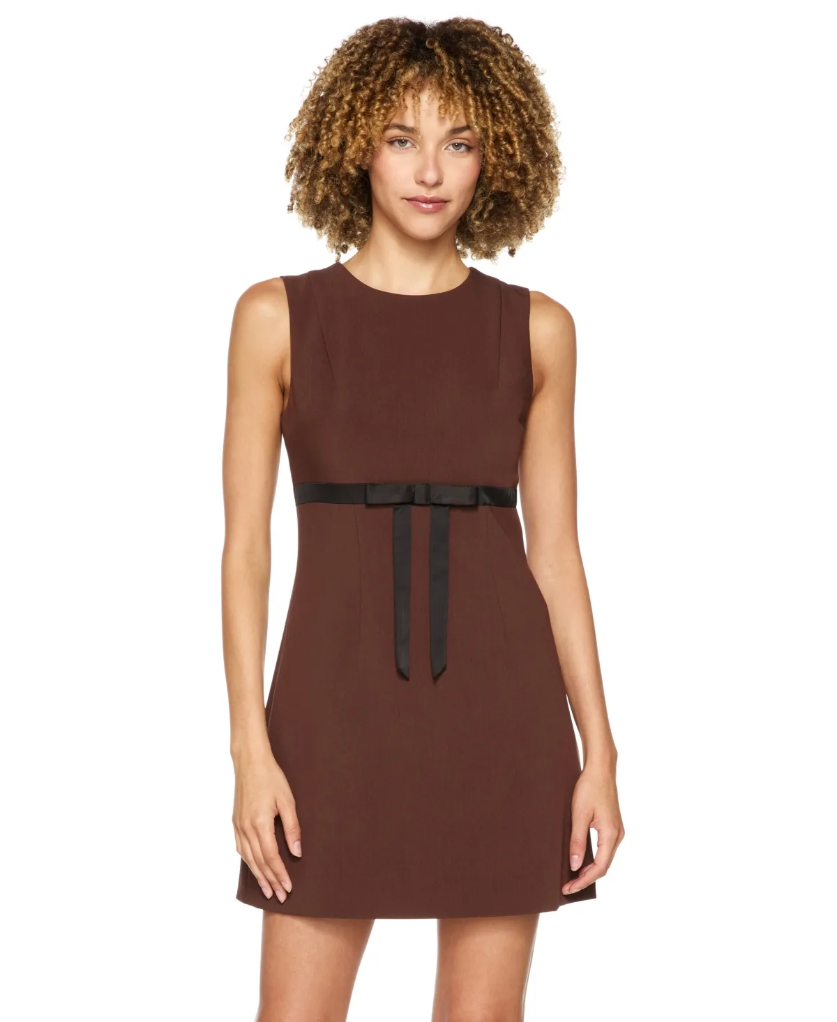 Ribbon-Waist Sleeveless Crewneck Dress by Alex & Sophia