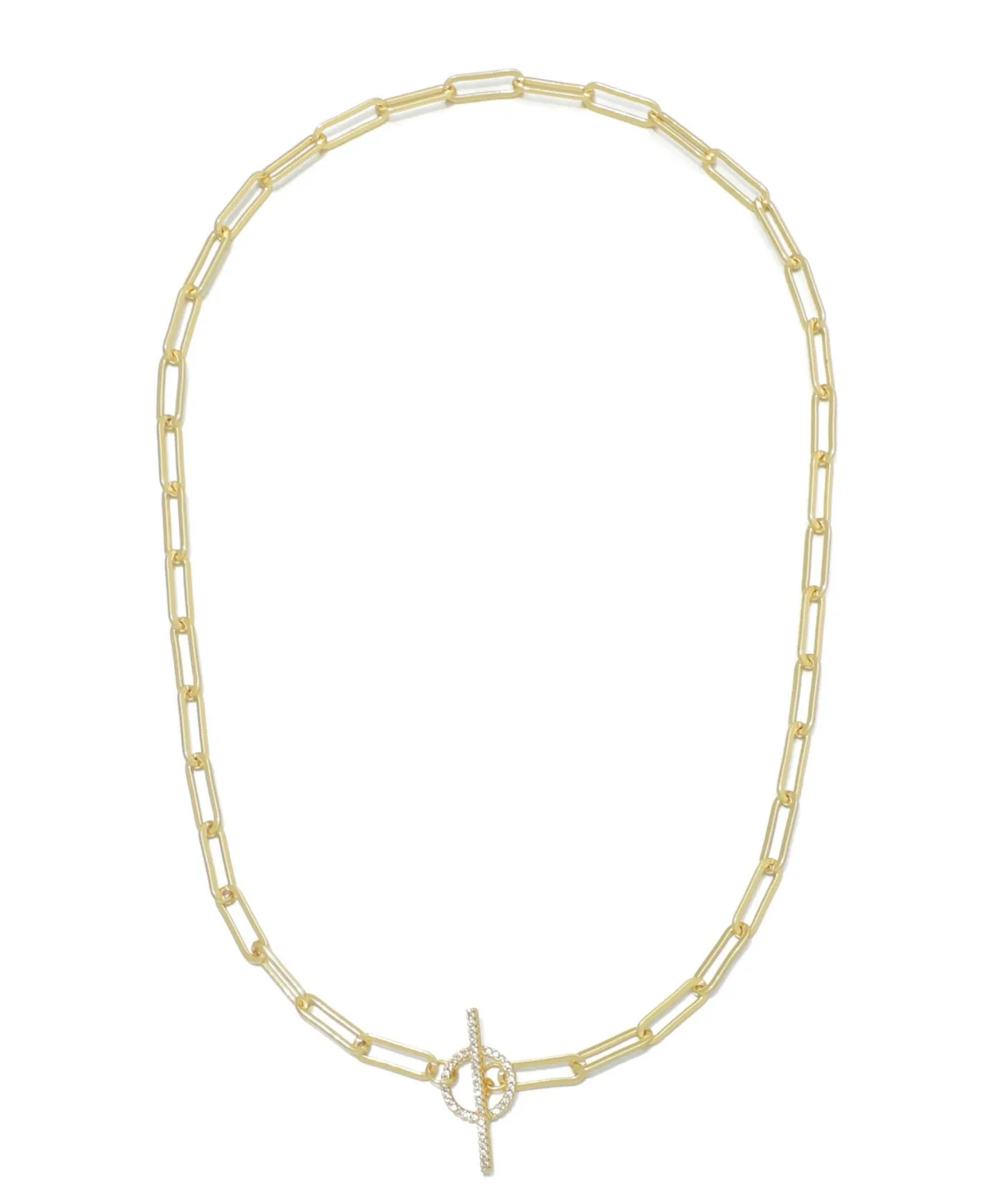 Cubic Zirconia Gold-Tone Pave Paperclip Necklace