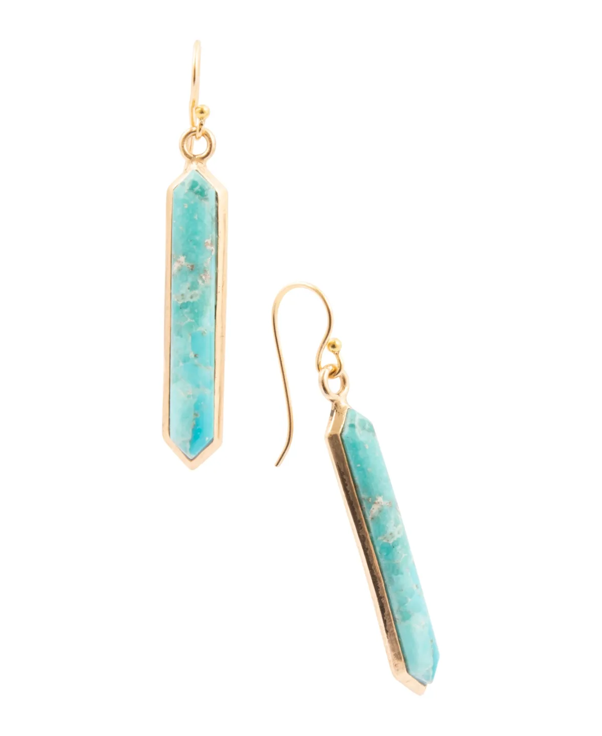 Gold-Tone Genuine Blue Turquoise Drop Earrings by Barse