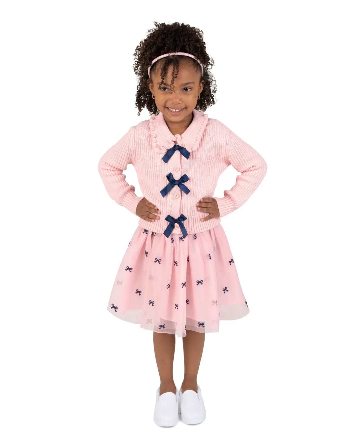 Embroidered Bow Cardigan and Tulle Dress, 2-Piece Set by Rare Editions
