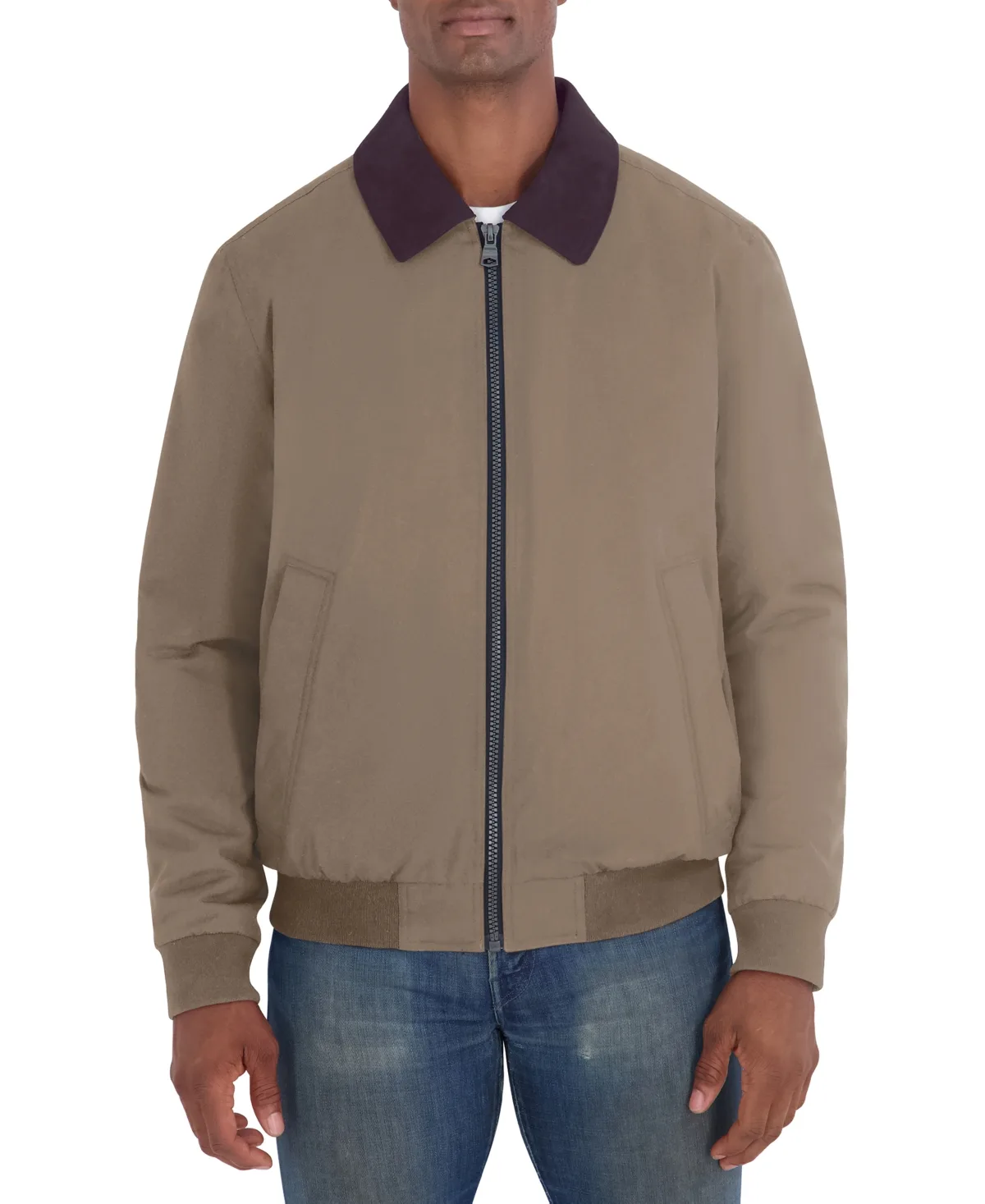 Bomber with Faux Suede Shirt Collar Regular-Fit Jacket