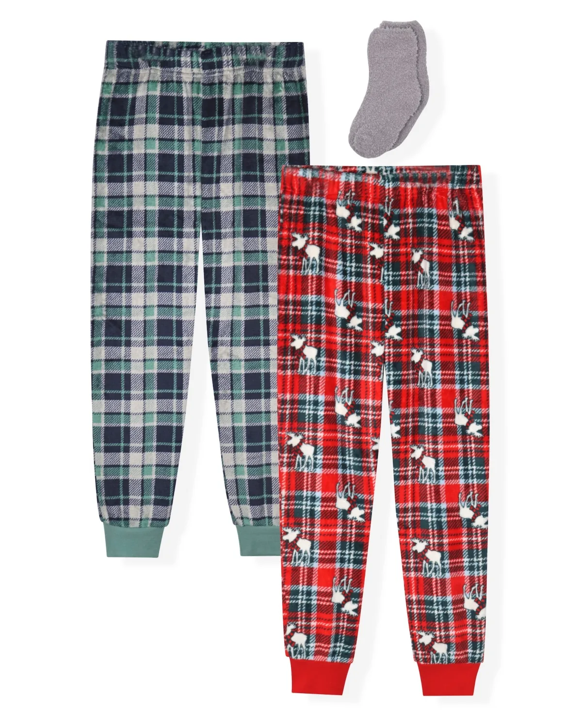 Holiday Plaid Jogger Pajama Pants and Socks, 3-Piece Set by Max & Olivia