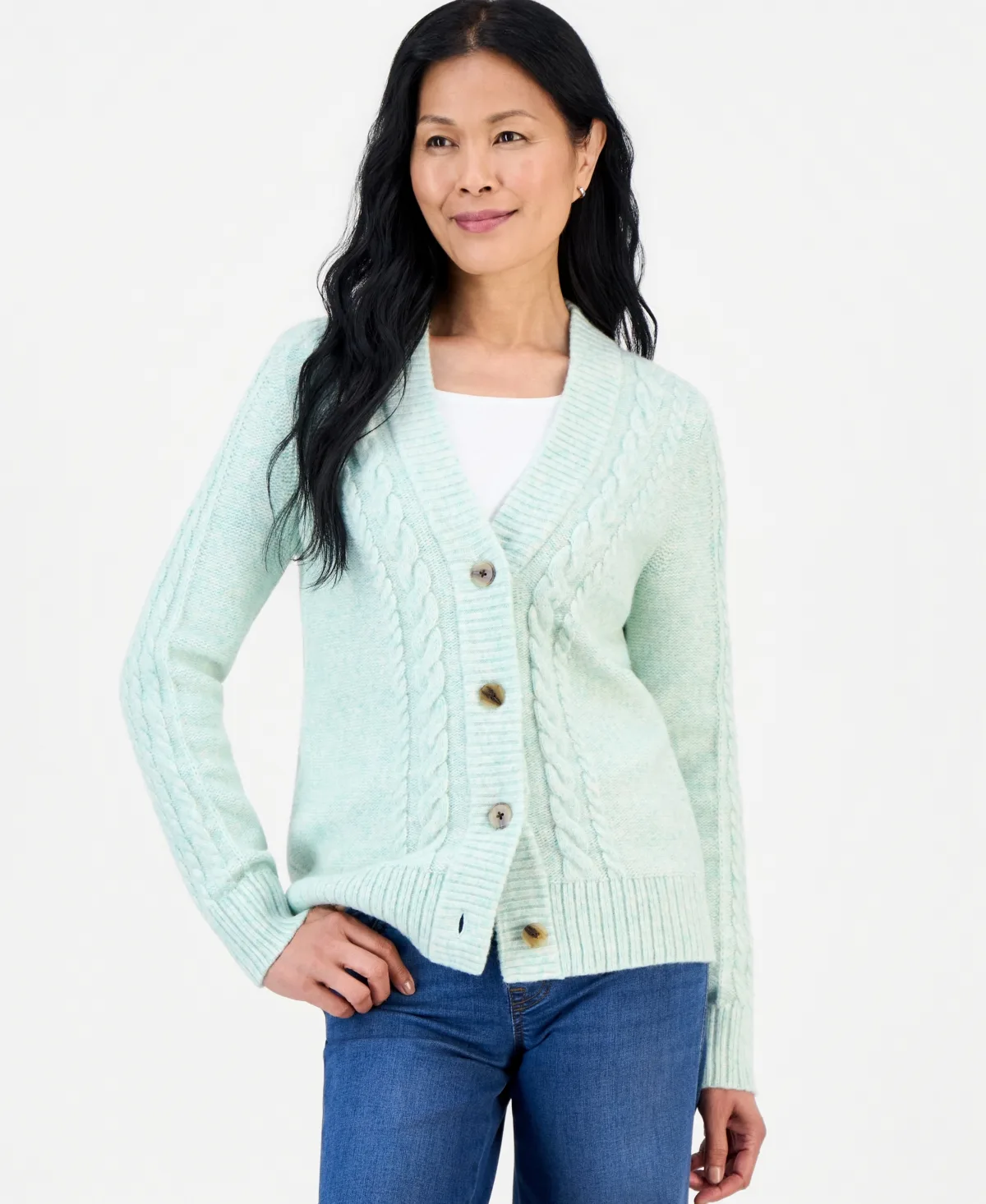 Cable-Knit V-Neck Boyfriend Cardigan