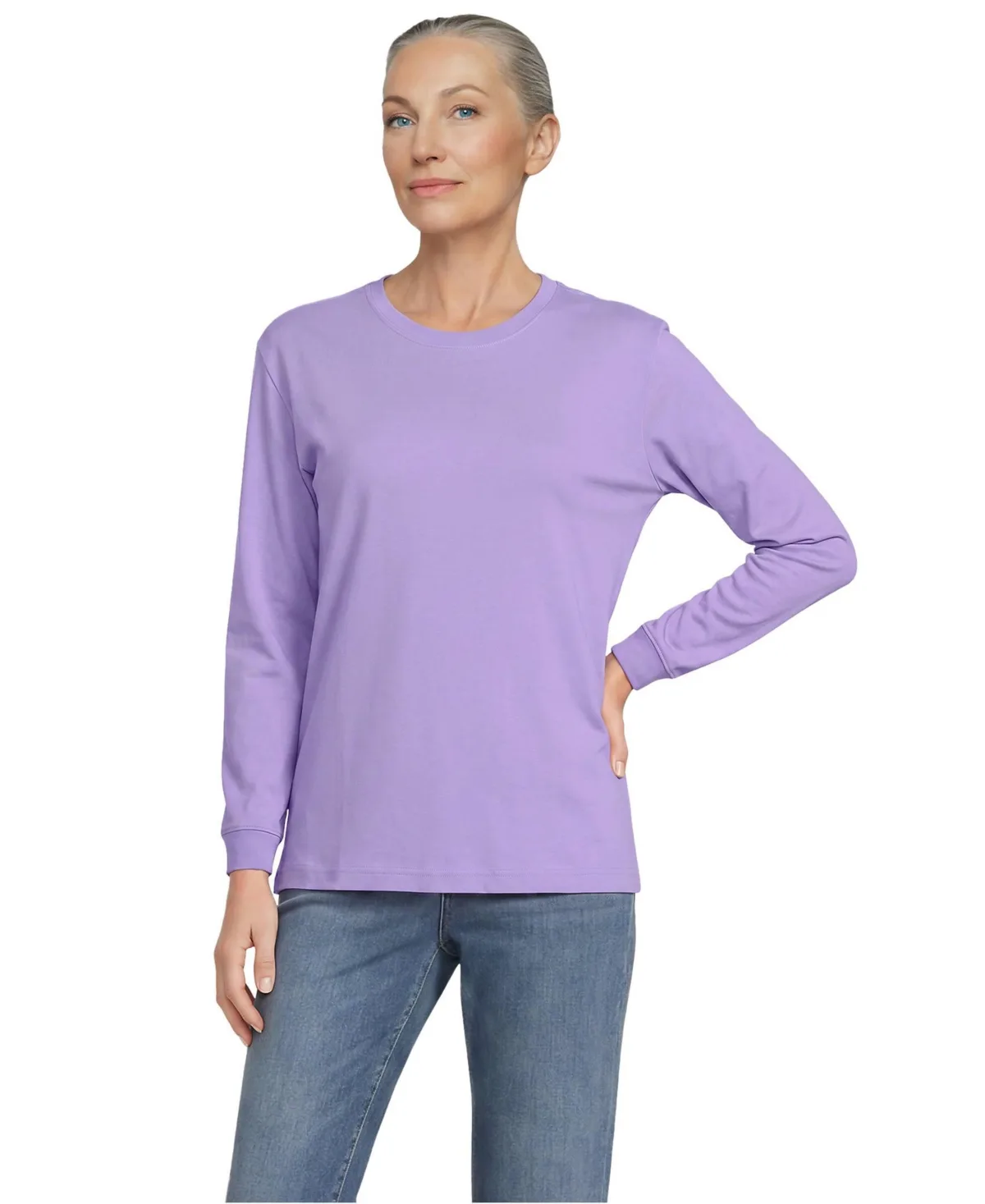 Cotton Relaxed Long Sleeve Crew Neck by Lands' End
