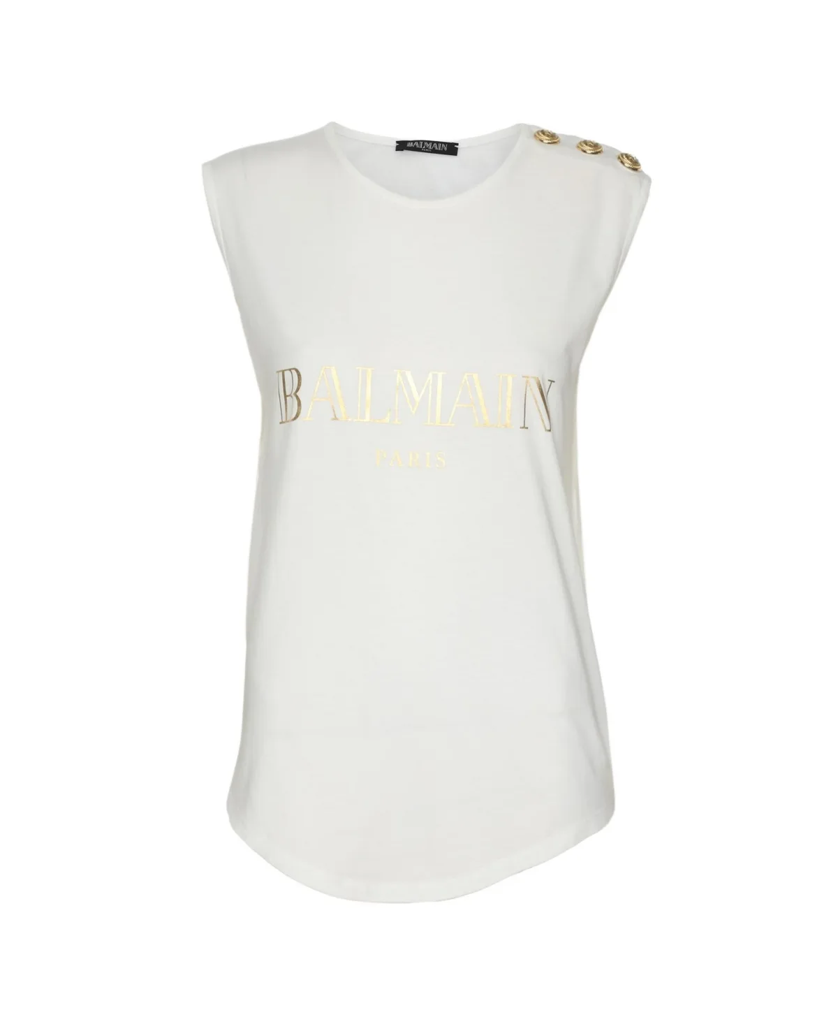 Pre-Owned Logo Print Jersey Tank Top with Shoulder Buttons by Balmain