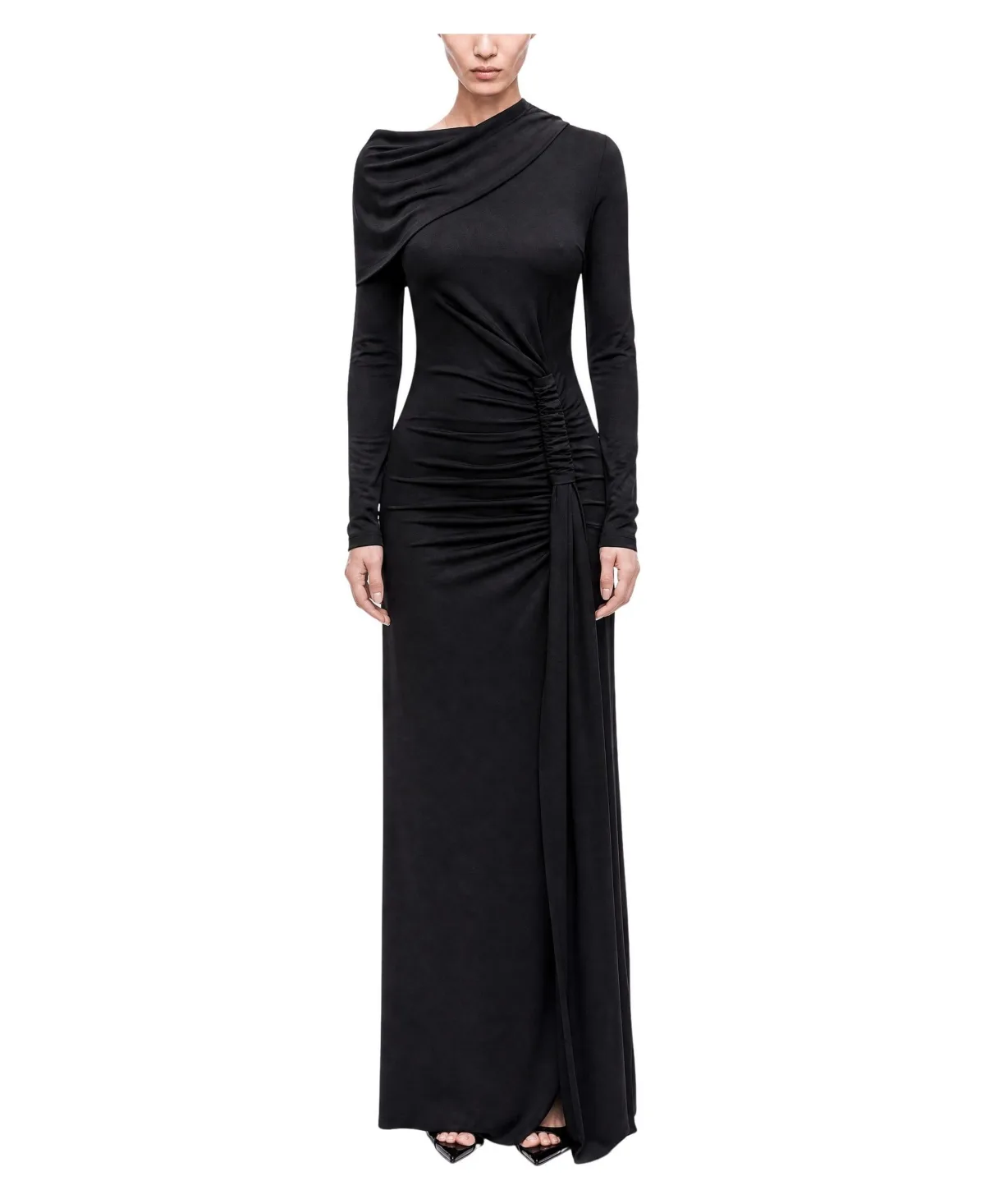 Asymmetric Neckline Draped Maxi Dress