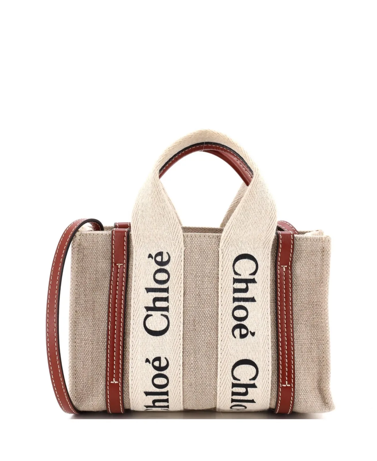 Pre-Owned Mini Woody Convertible Tote Canvas with Leather by Chloé