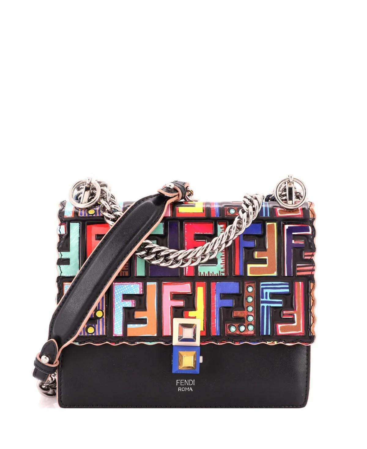 Pre-Owned Small Kan I Bag Zucca Embossed Patent and Leather by FENDI