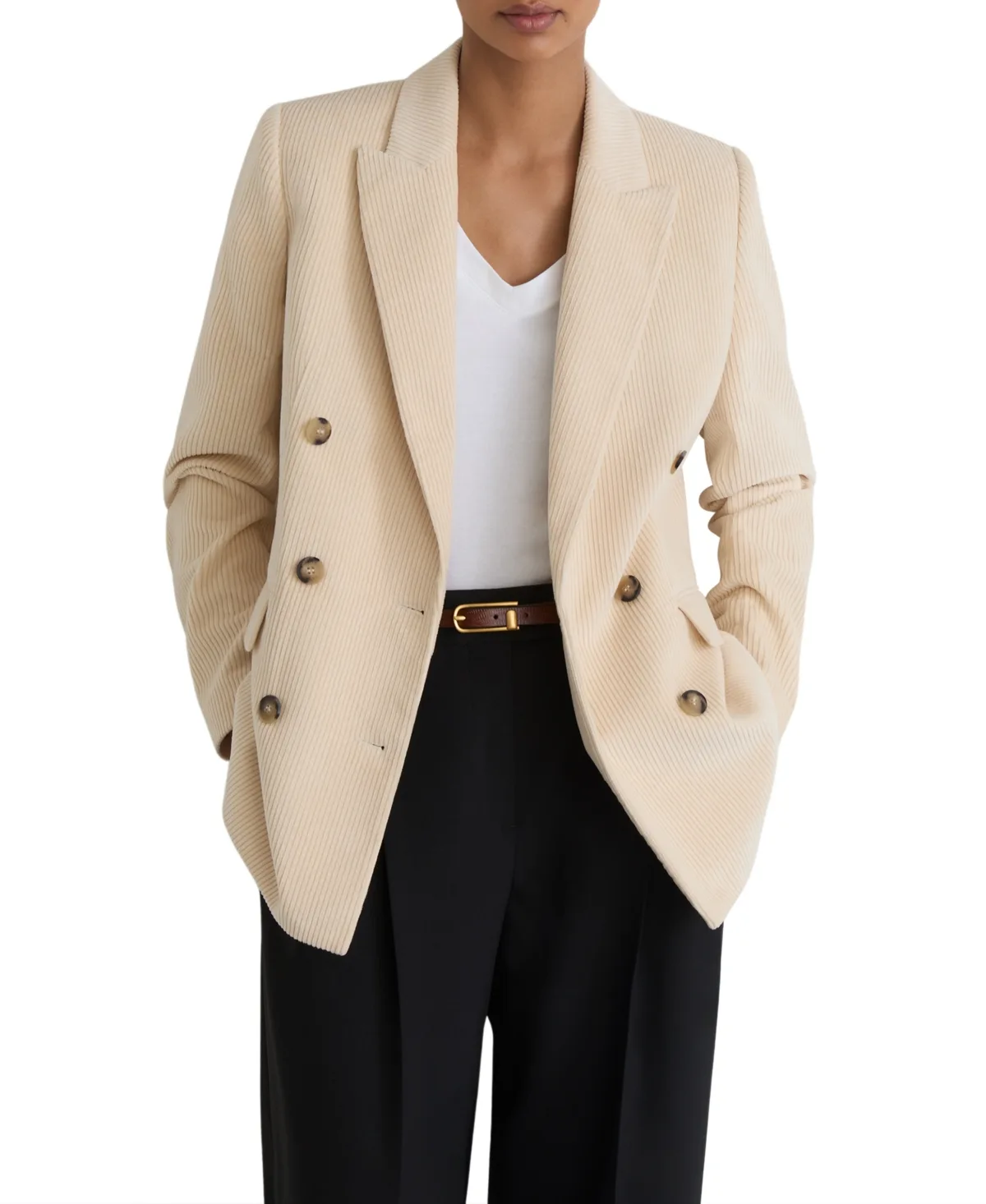 Cotton Corduroy Double-Breasted Blazer by Reiss