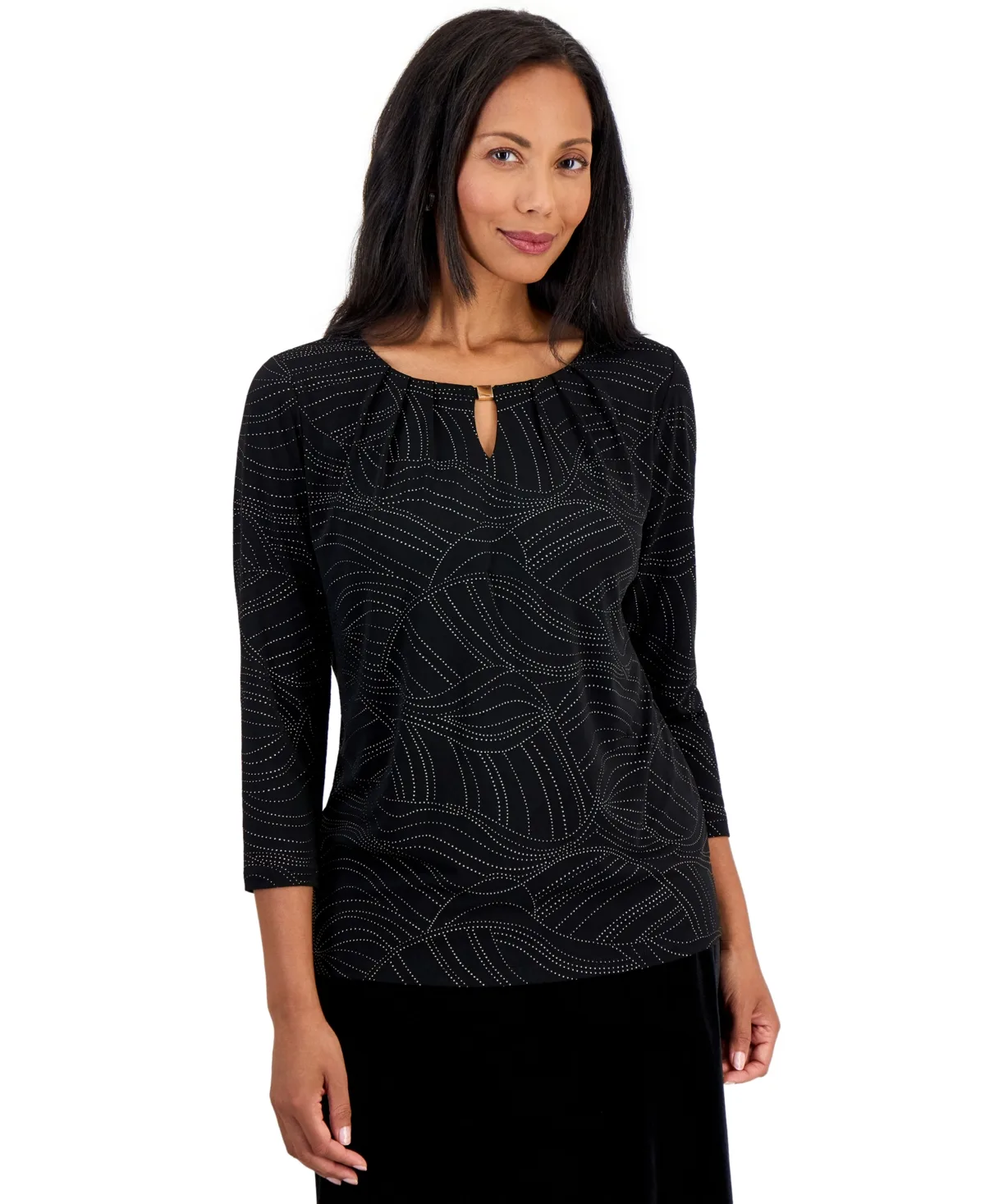 3/4-Sleeve Pleated-Neck Blouse by Kasper