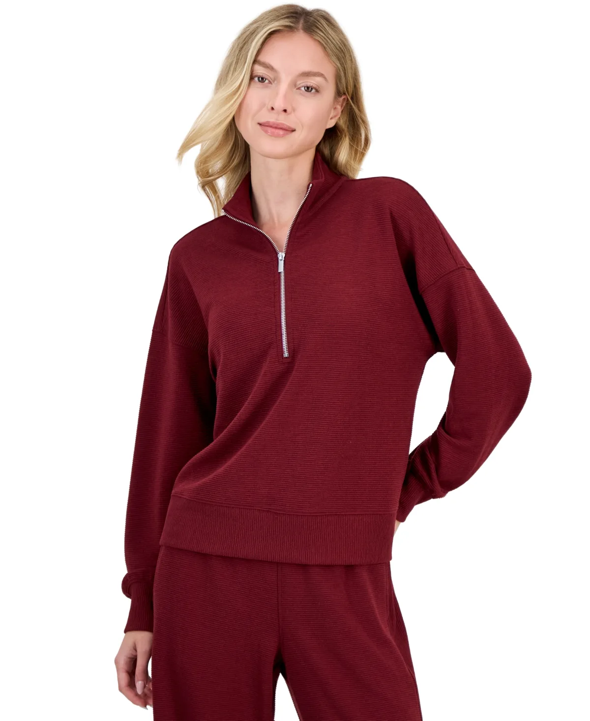Ottoman-Rib 1/2 Zip Mock Neck Pullover