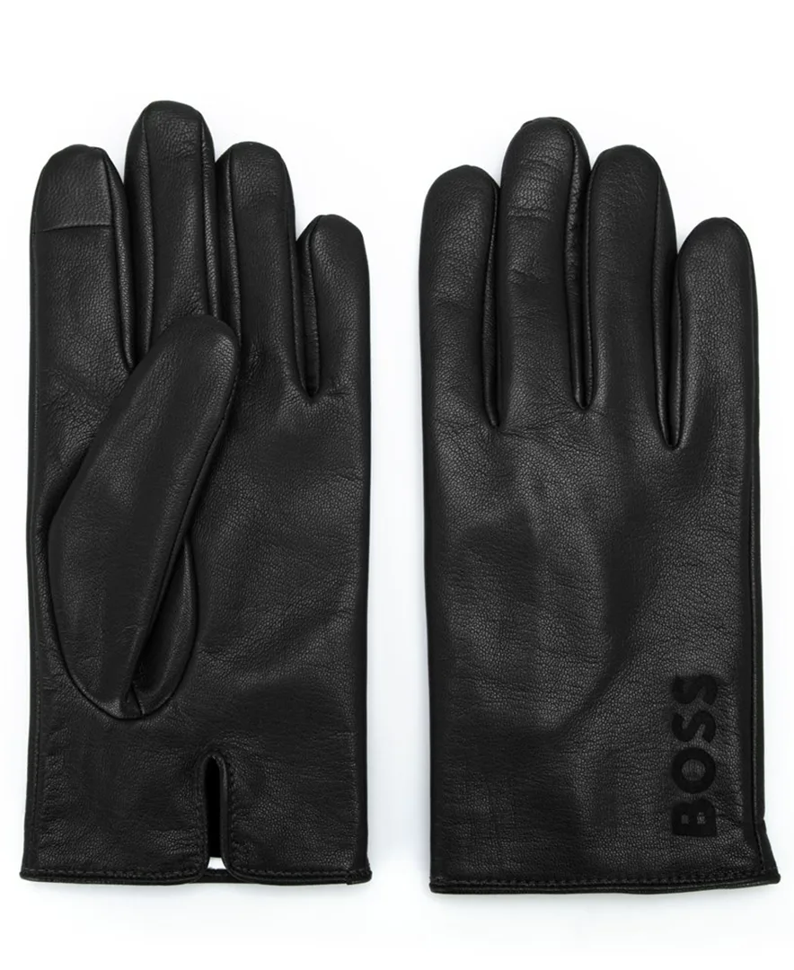 Touch-Tech Flannel-Lined Lamb Leather Gloves by Hugo Boss