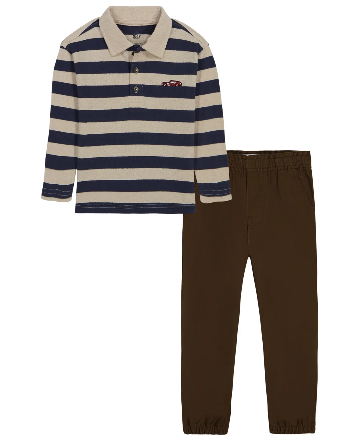 Long-Sleeve Striped Polo Shirt and Elastic-Waist Pants, 2-Piece Set by Kids Headquarters