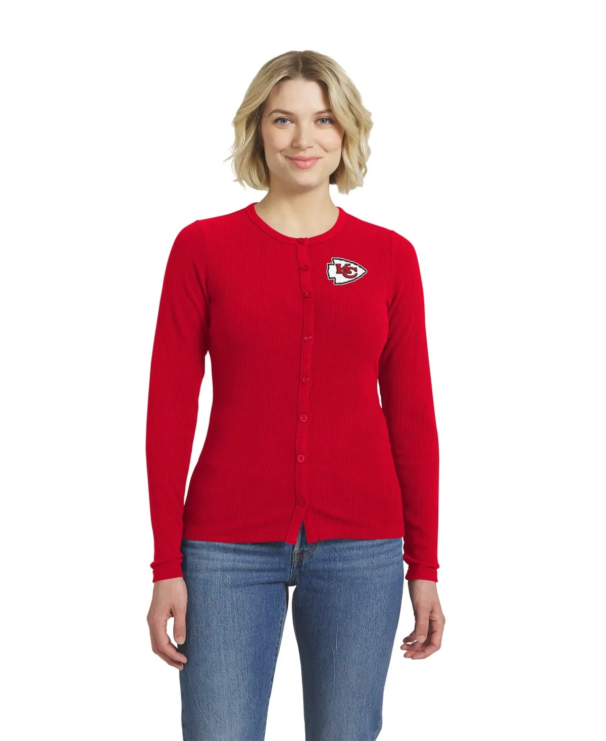 Kansas City Chiefs Ribbed Full-Button Cardigan Sweater by Wear by Erin Andrews