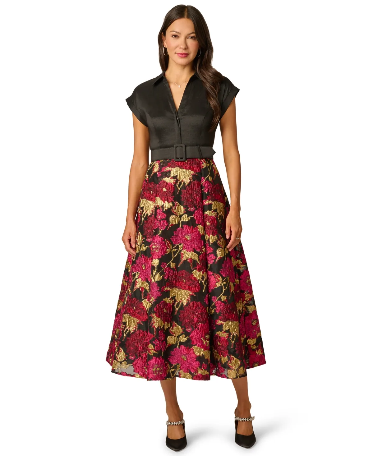 Floral-Print A-Line Midi Shirt Dress
