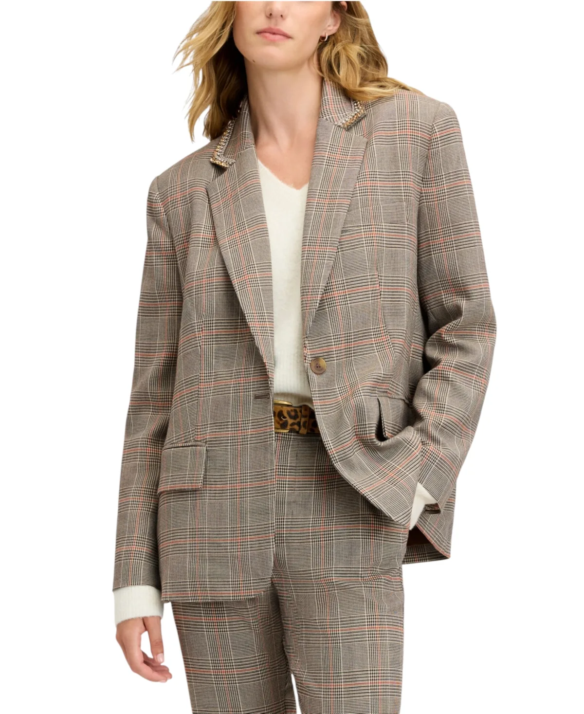 Embellished Oversized Plaid Blazer by Sam Edelman