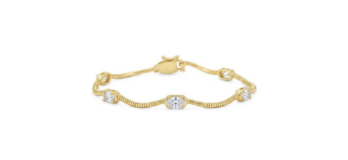 Gold-Tone Oval Cubic Zirconia Fluted Wave Bracelet, 7 by Etoielle