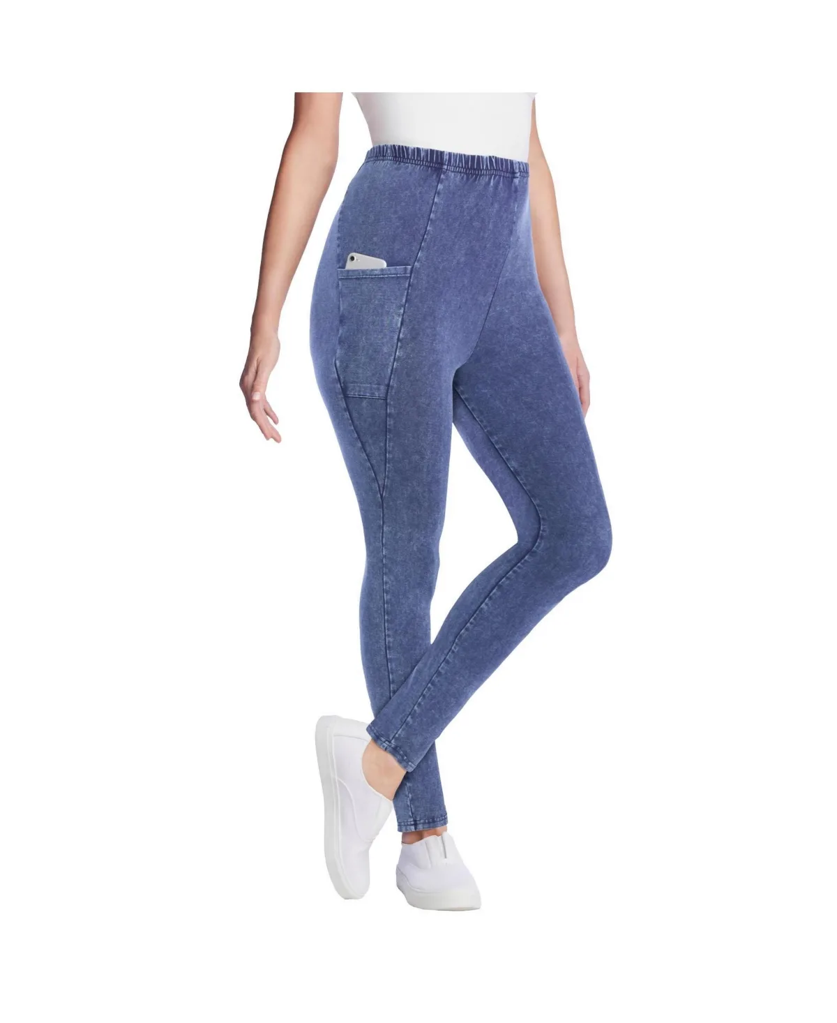 Within Stretch-Cotton Knit Pull-On Pocket Leggings by Woman Within