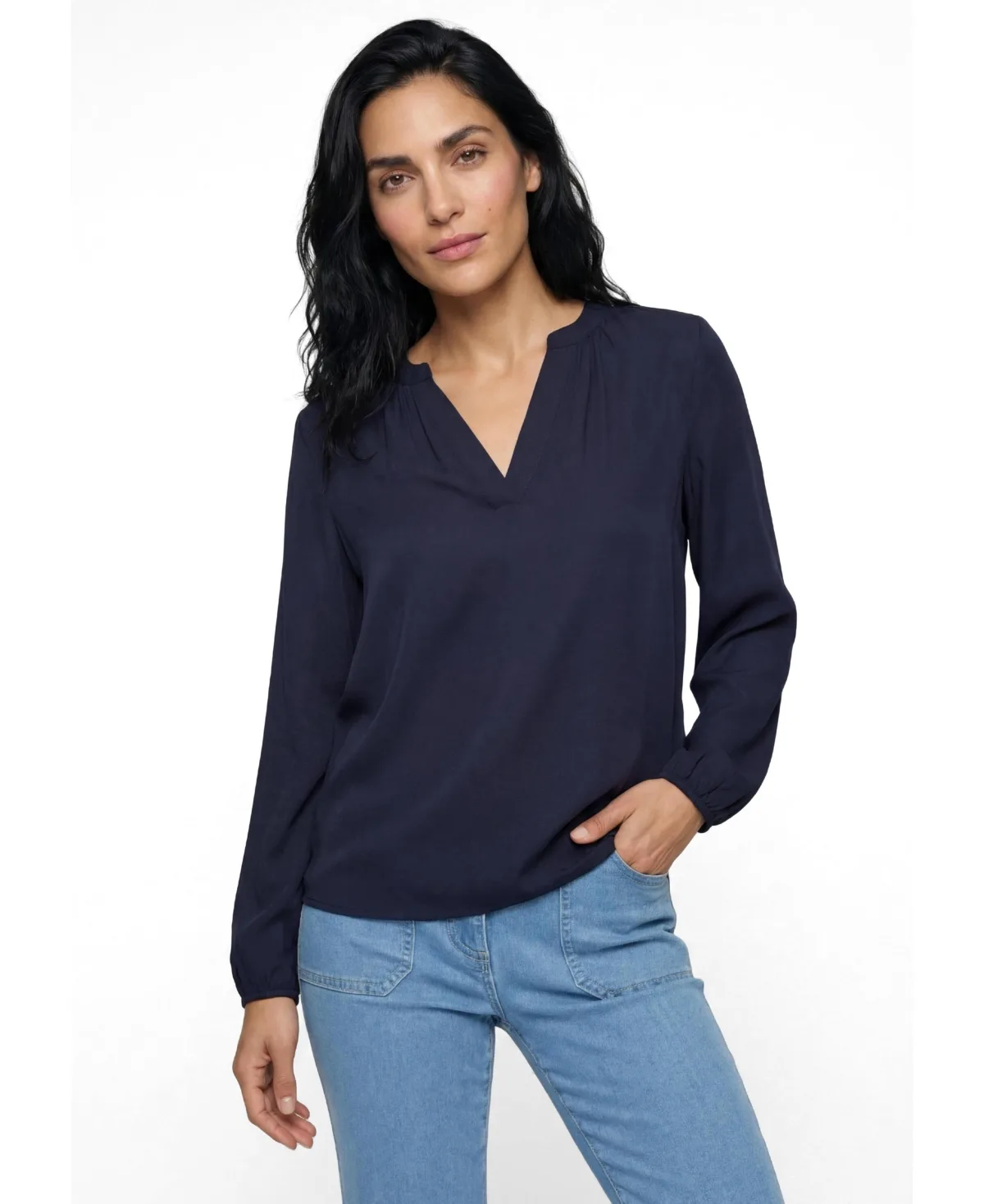 Long-Sleeve Tunic-Neckline Blouse by Olsen