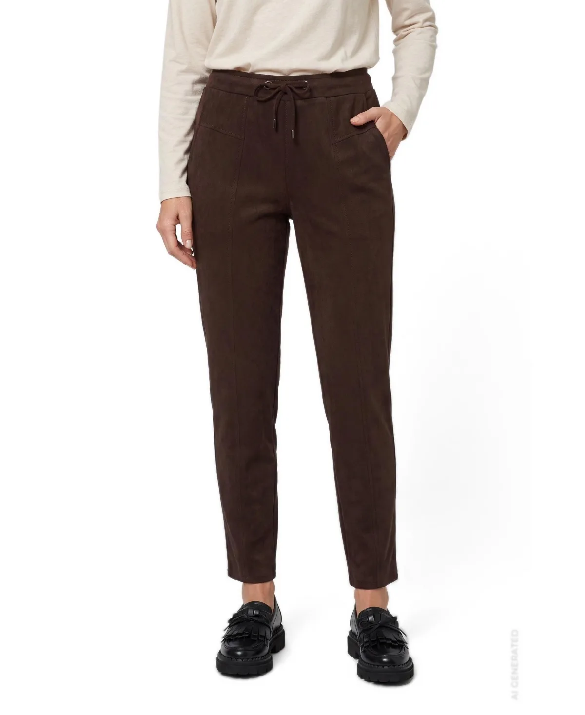Lisa Faux Suede Drawstring Straight Pants by Olsen
