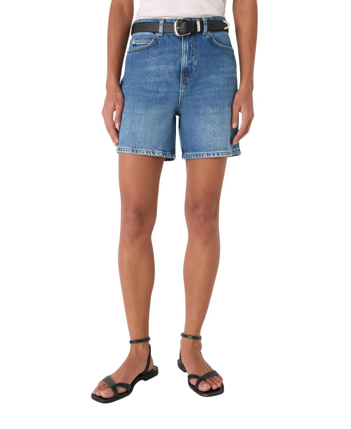 Mid-Rise Relaxed Mid-Thigh Denim Shorts, 6" Inseam