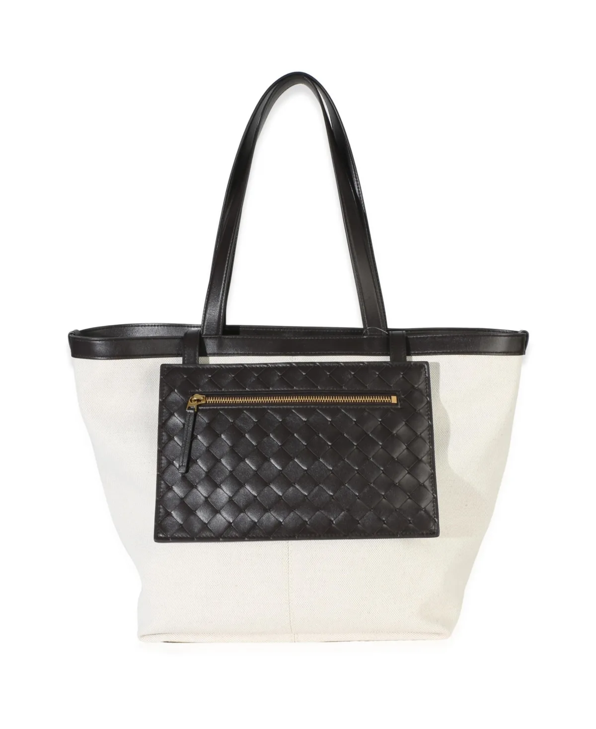 Pre-Owned Bottega Veneta Canvas Mix Nappa Intrecciato Medium Flip Flap Tote