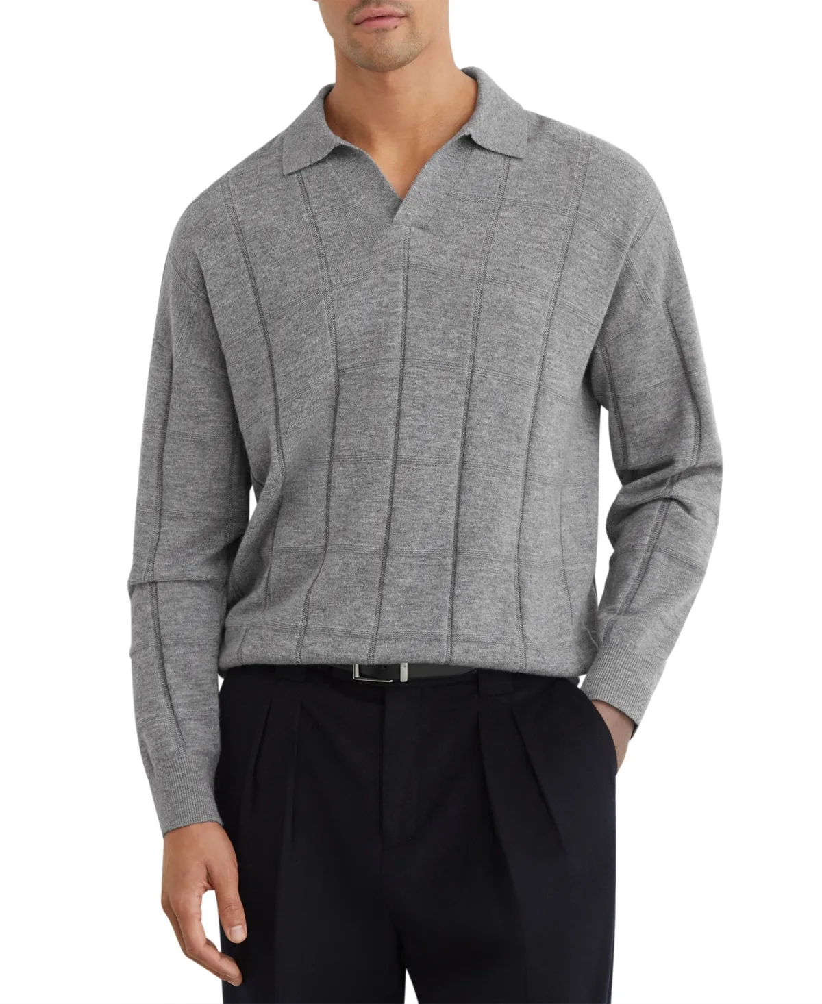 Compton Square-Knit Open Collar Wool Polo Sweater by Reiss