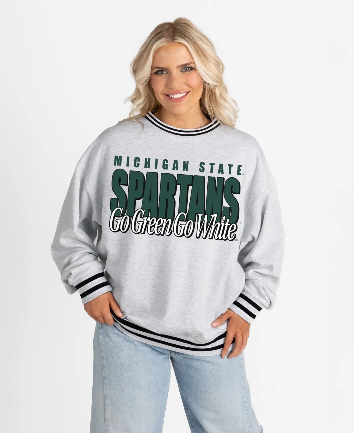 Michigan State Spartans Showdown Striped Oversized Sweatshirt by Gameday Couture