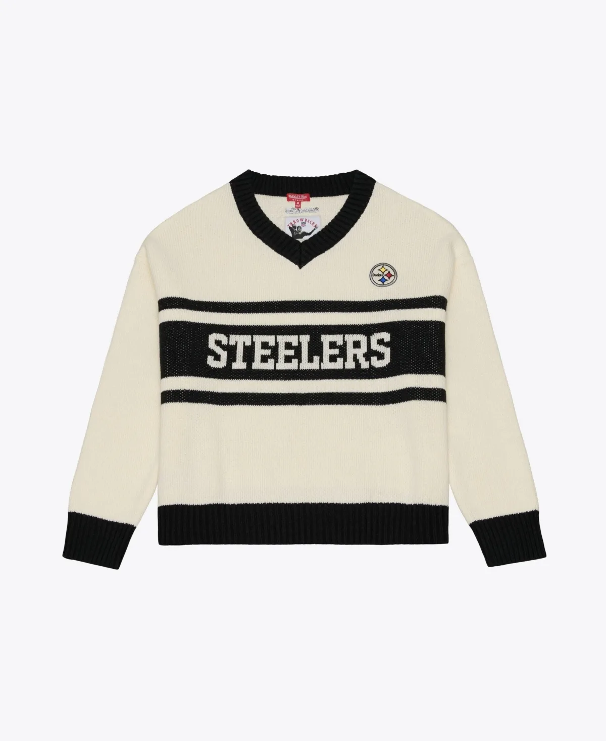Pittsburgh Steelers Retro Roots Striped V-Neck Sweater by Mitchell & Ness