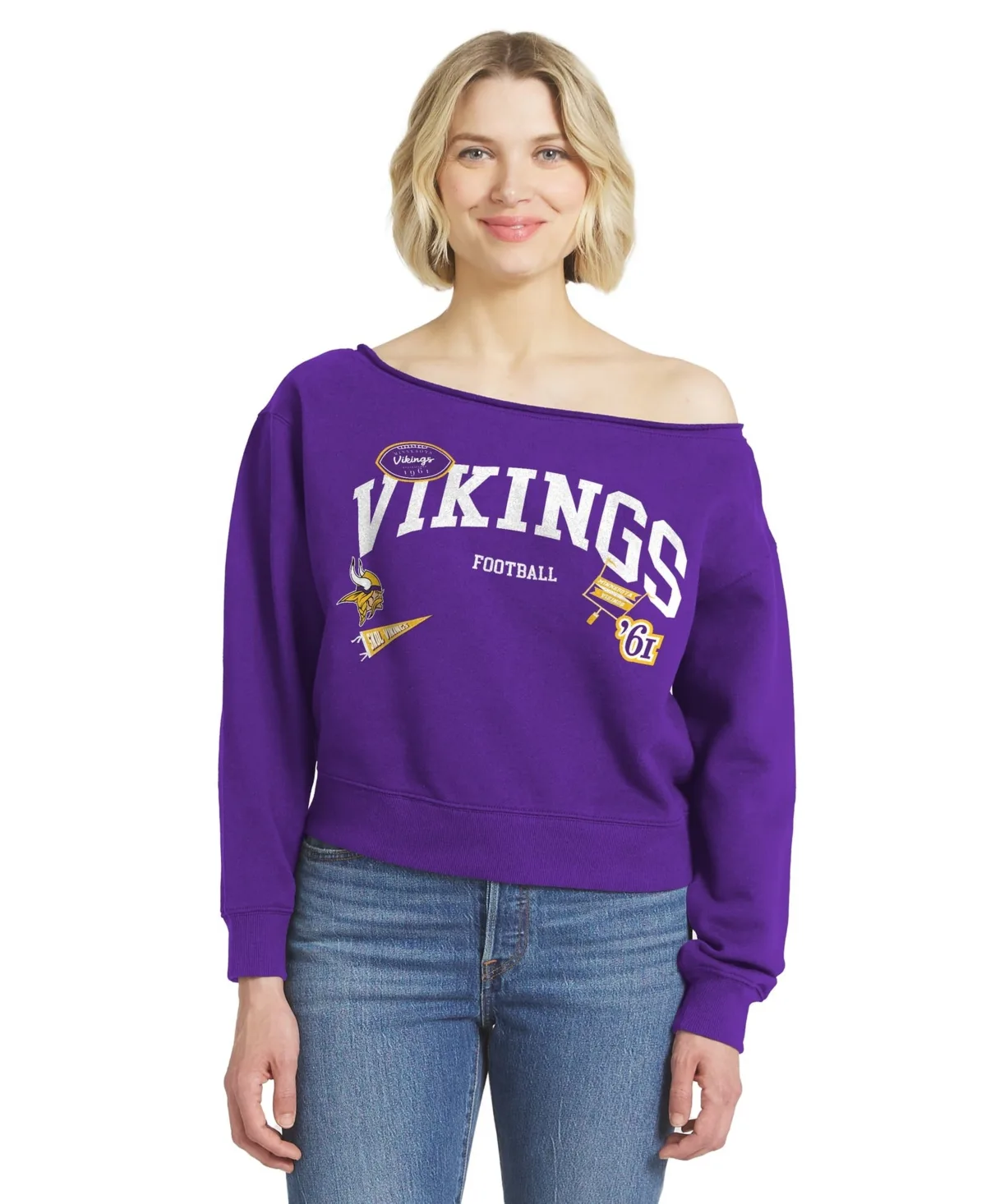 Minnesota Vikings Off-the-Shoulder Long Sleeve Sweatshirt by Wear by Erin Andrews