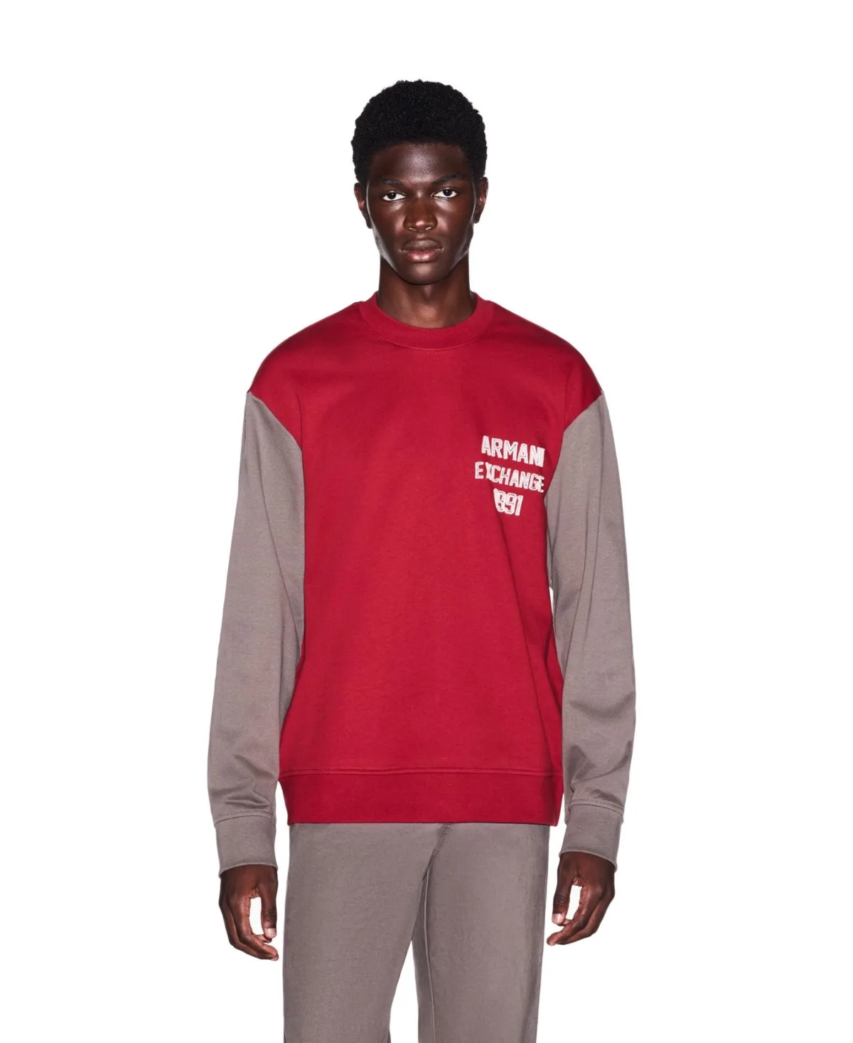 A - x Armani Exchange Long-Sleeve French Terry Color-Block Sweatshirt by Armani