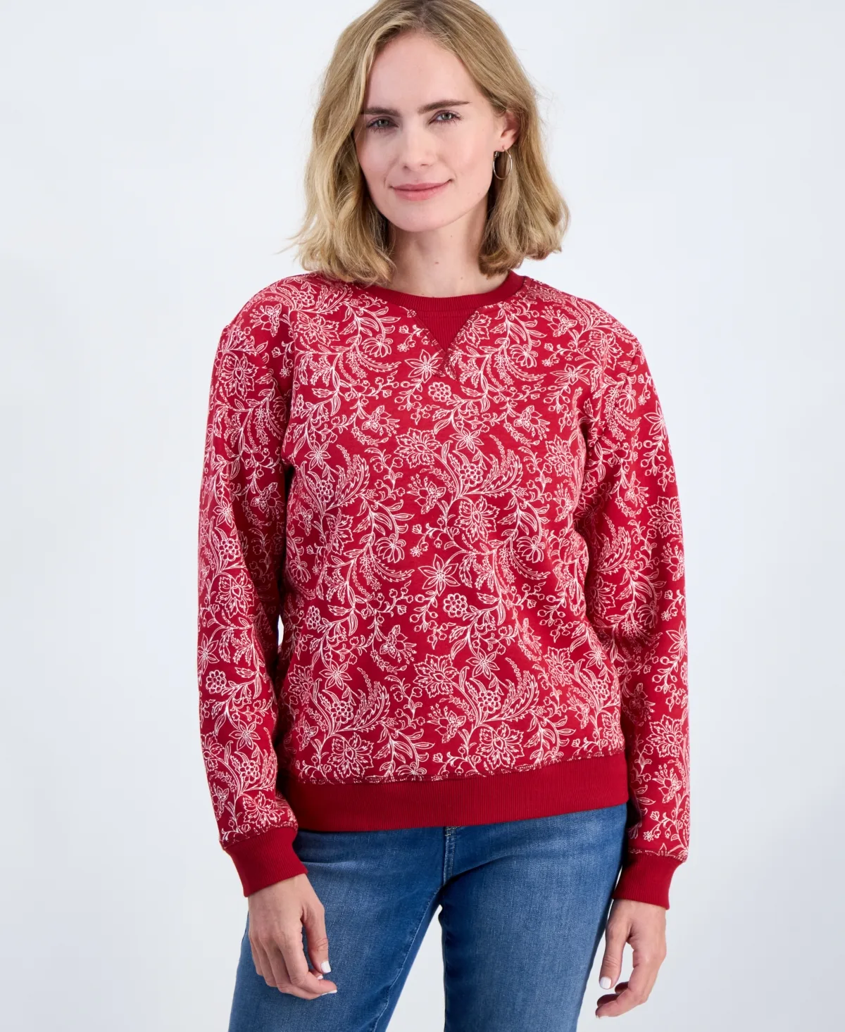 Floral Long-Sleeve Cotton-Blend Sweatshirt by Style & Co