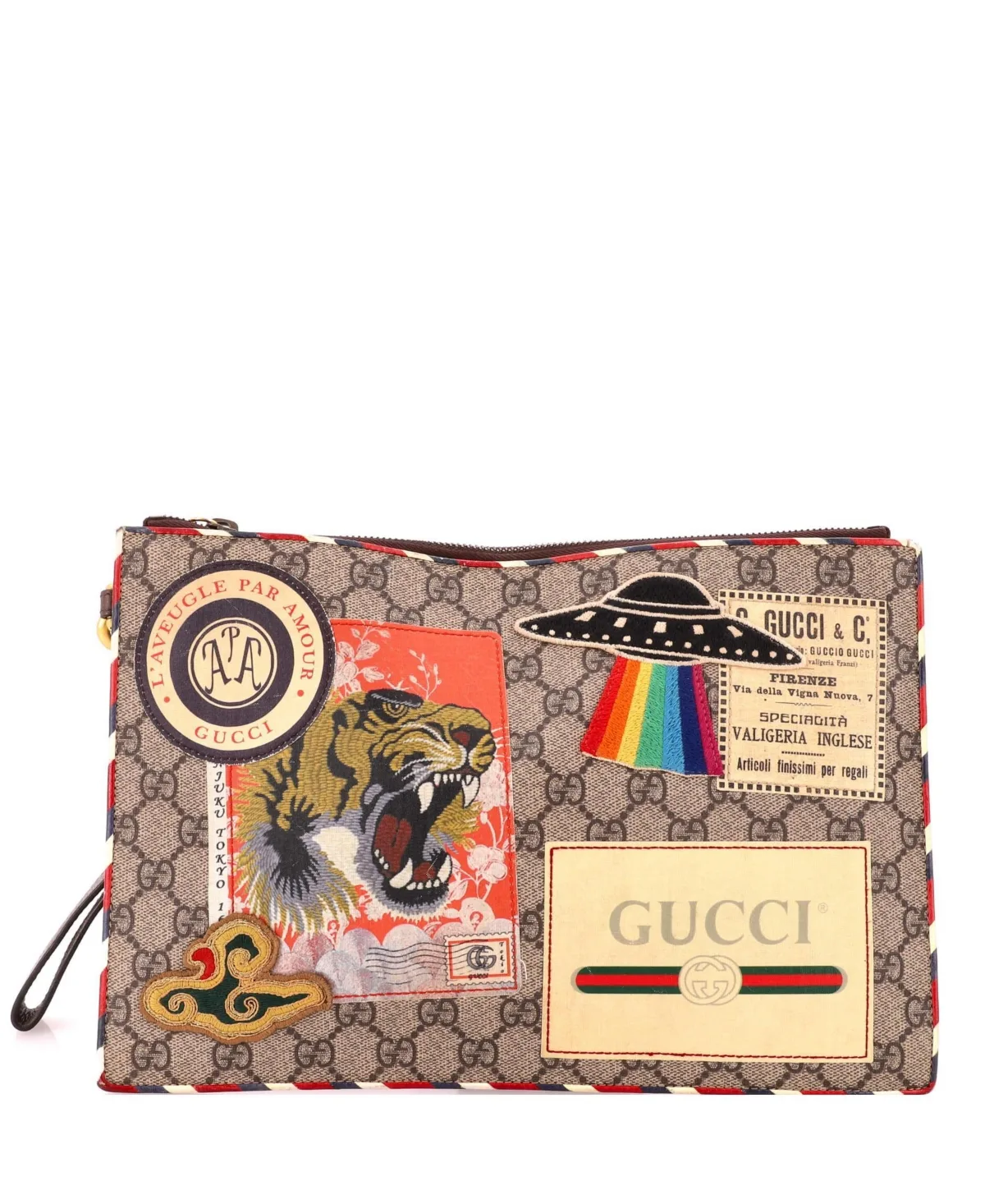Courrier Applique Zipper Pouch by Gucci