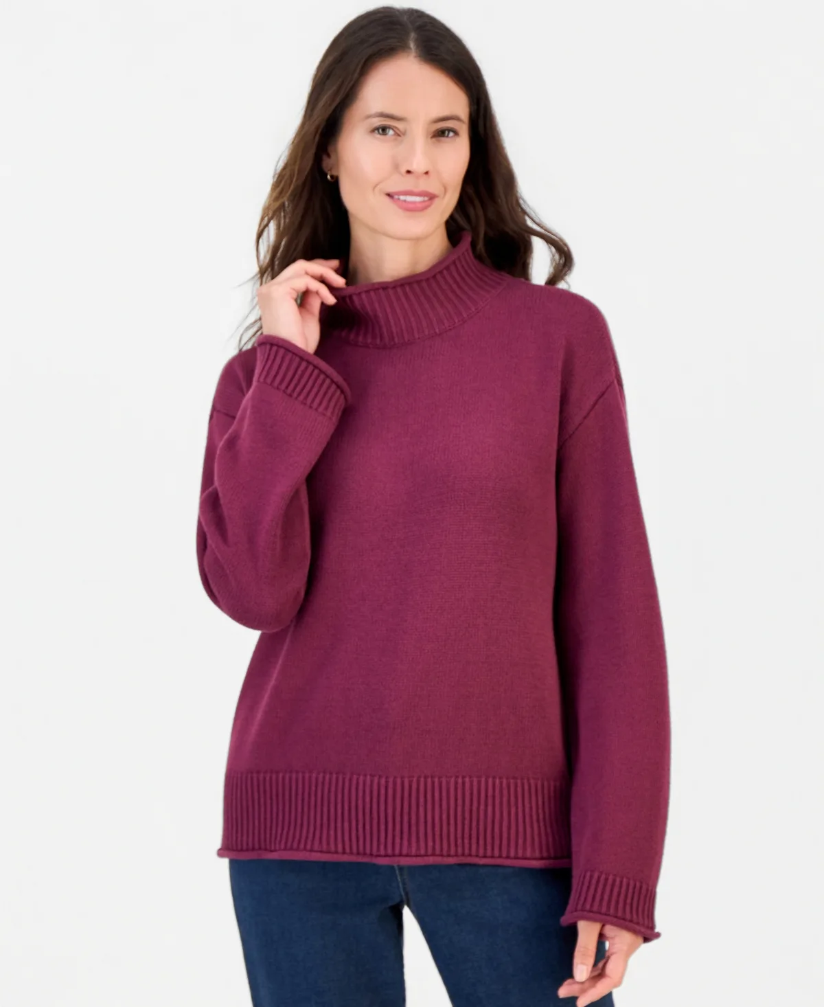 Mock-Neck Ribbed-Knit Long-Sleeve Sweater