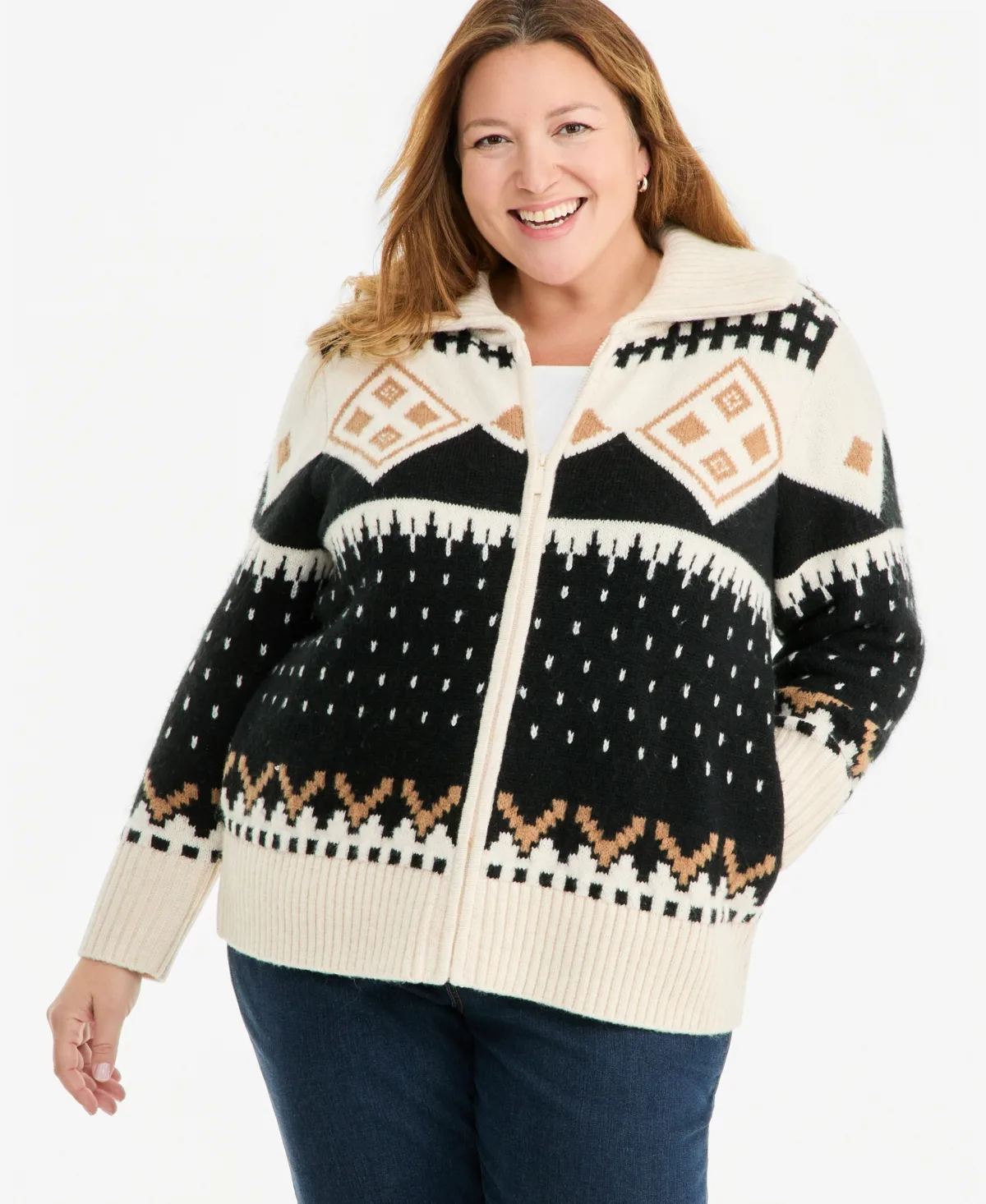 Fair Isle Zip-Up Cardigan Sweater by Style & Co